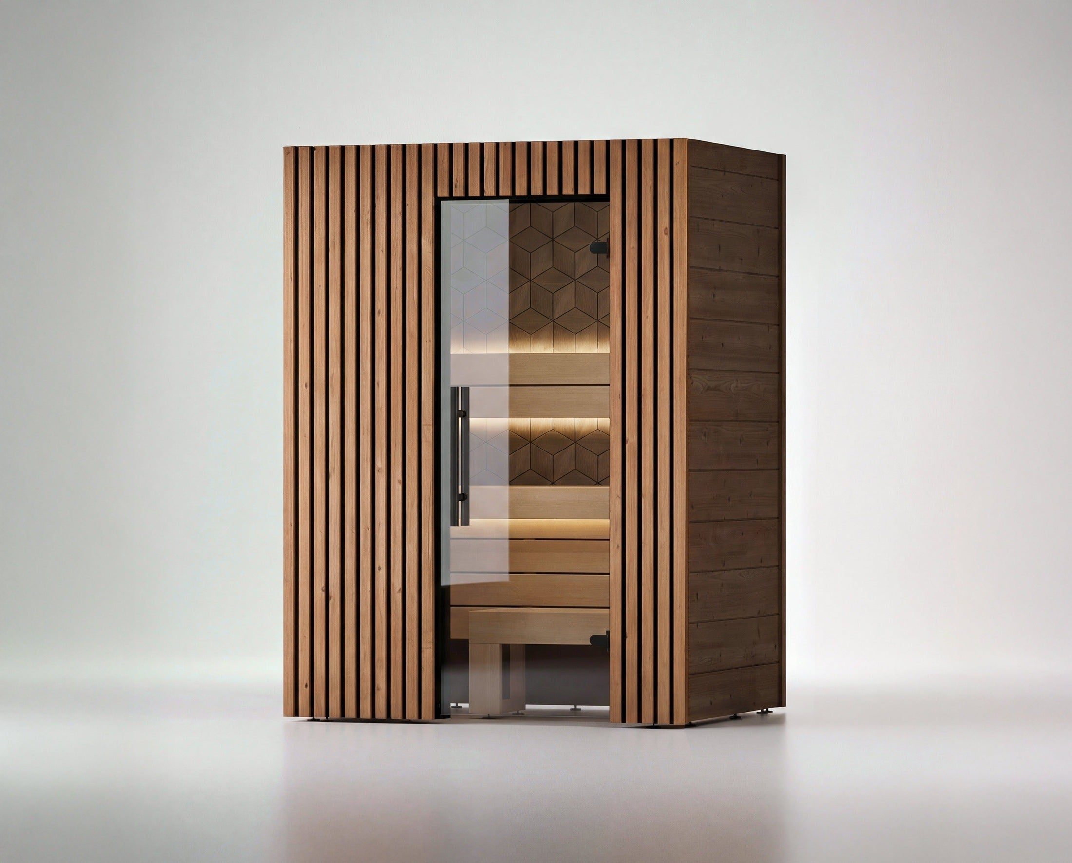 Leil Como 2-150 2 Person Indoor Sauna Kit made from Thermowood and Aspen, compact Scandinavian-style wooden home sauna for indoor wellness and relaxation