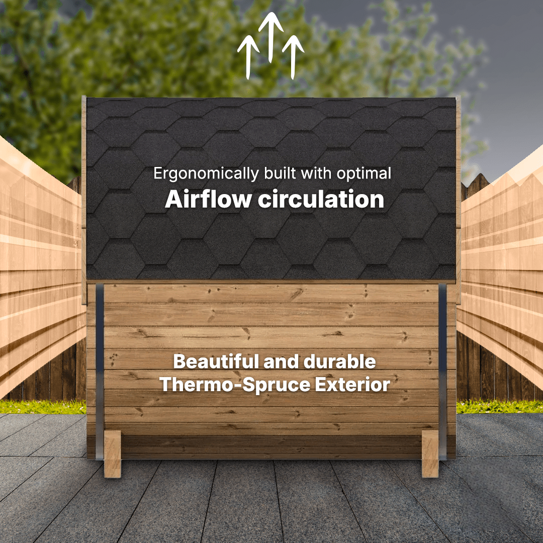 SaunaLife E7W outdoor barrel sauna with glass window, ERGO-Series premium sauna for backyard wellness, recovery, and stress relief
