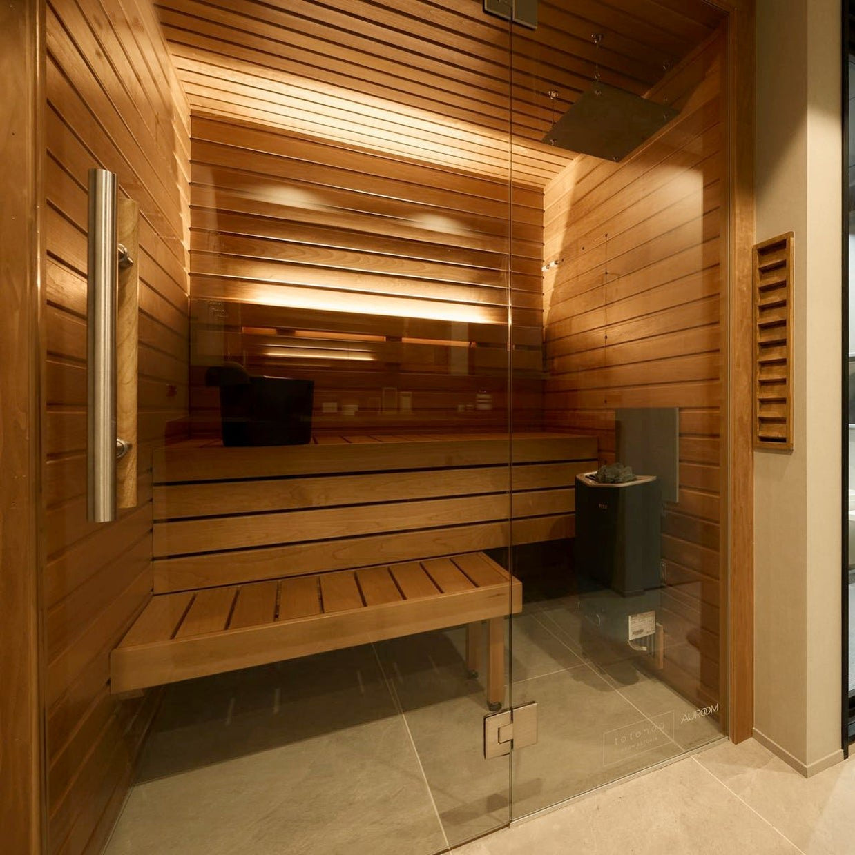 Auroom Cala Glass Luxury Indoor Sauna Kit Thermo-Aspen Wood