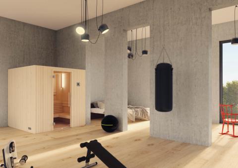Auroom Familia Minimalist Indoor Sauna with Vertical Panels