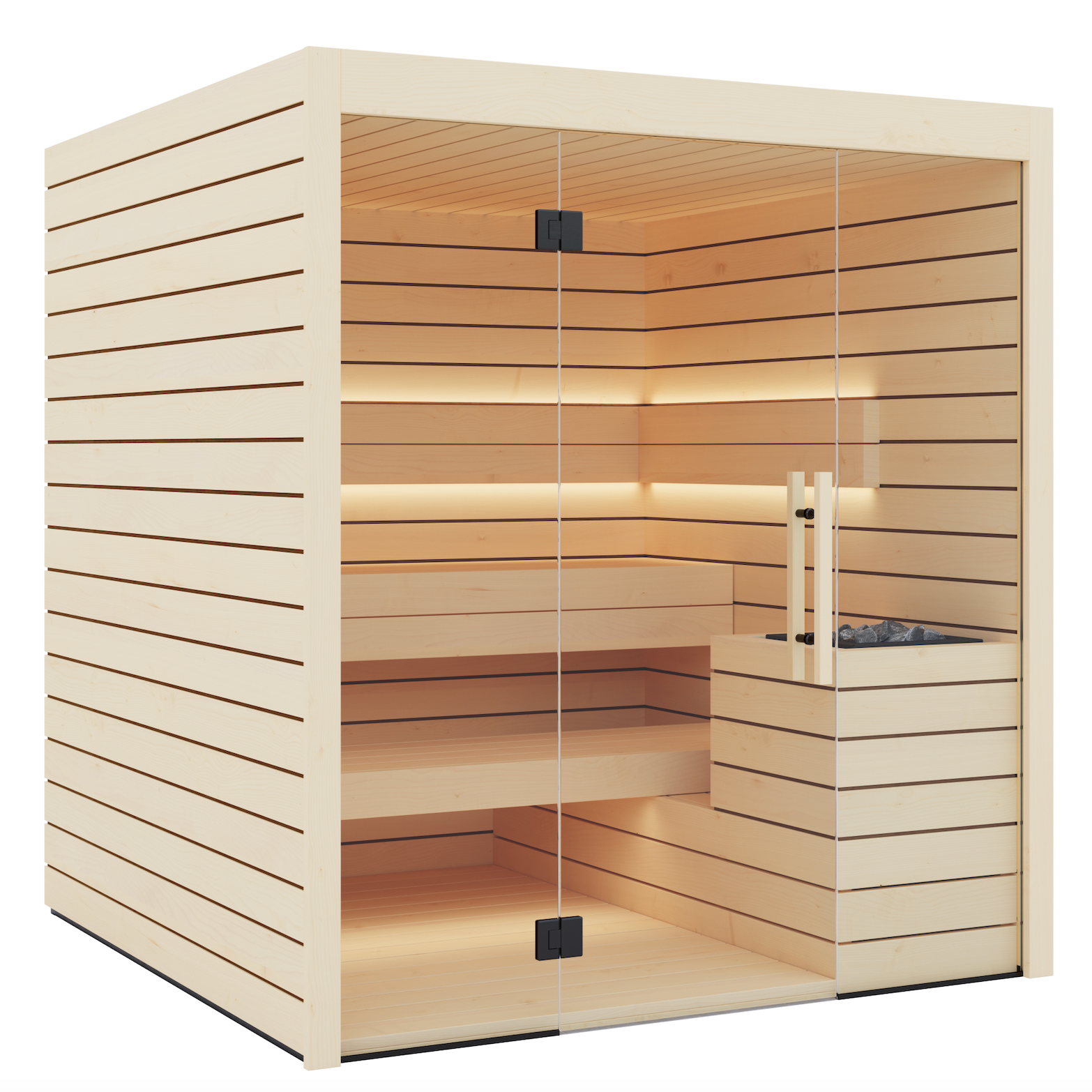 Modern Auroom Sauna Cabin with Glass Door and Bi-Color Walls