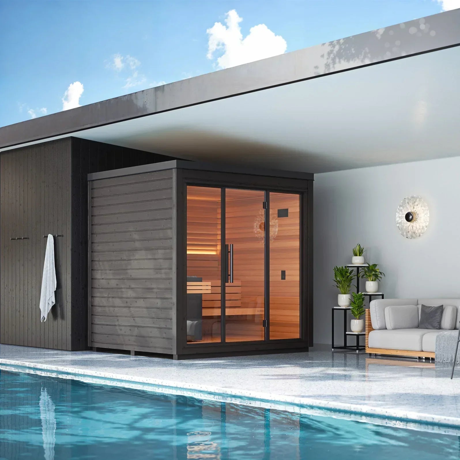 Auroom Mira L Outdoor Sauna with LED Ambient Lighting
