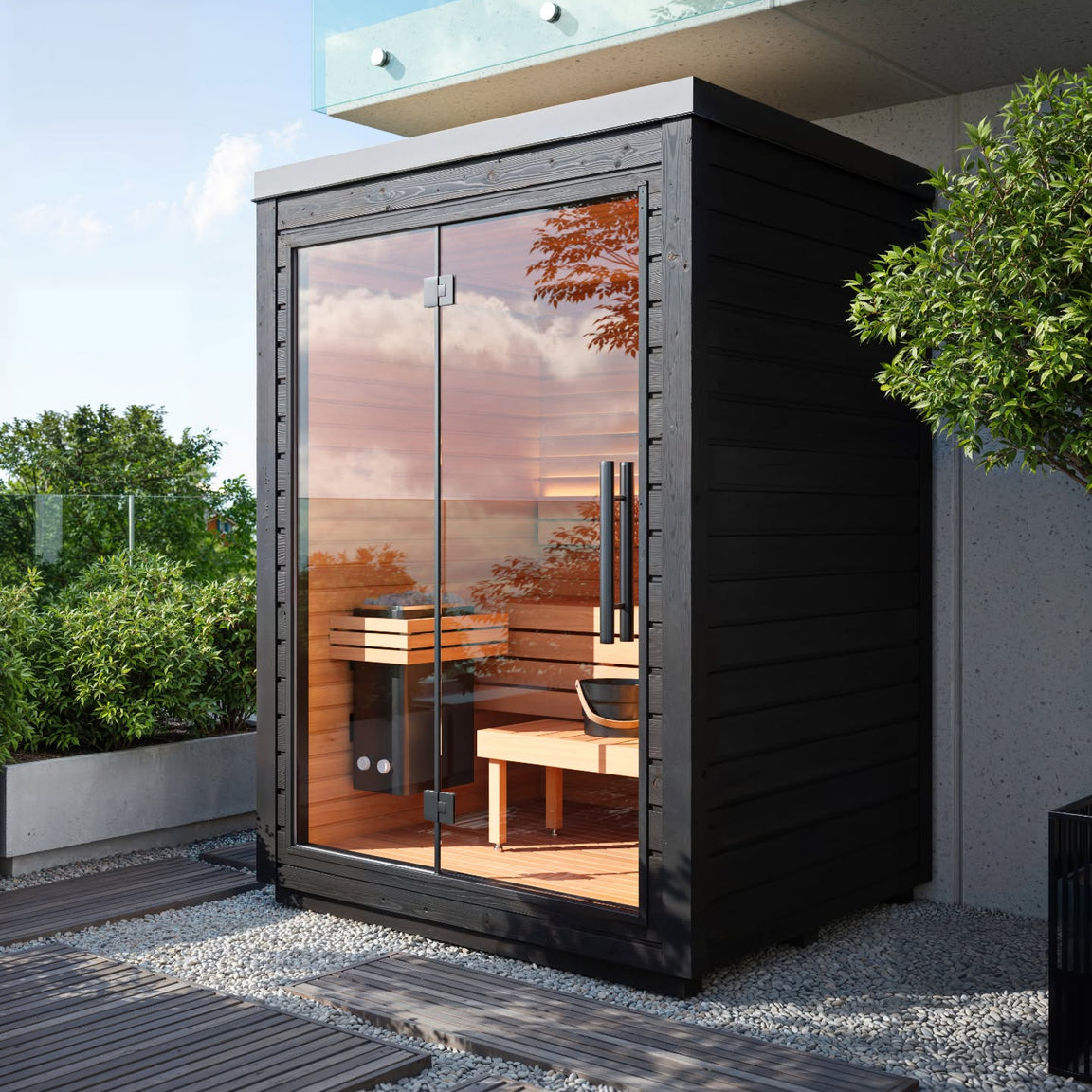 Auroom Mira S Outdoor Cabin Sauna Kit with Glass Front Wall