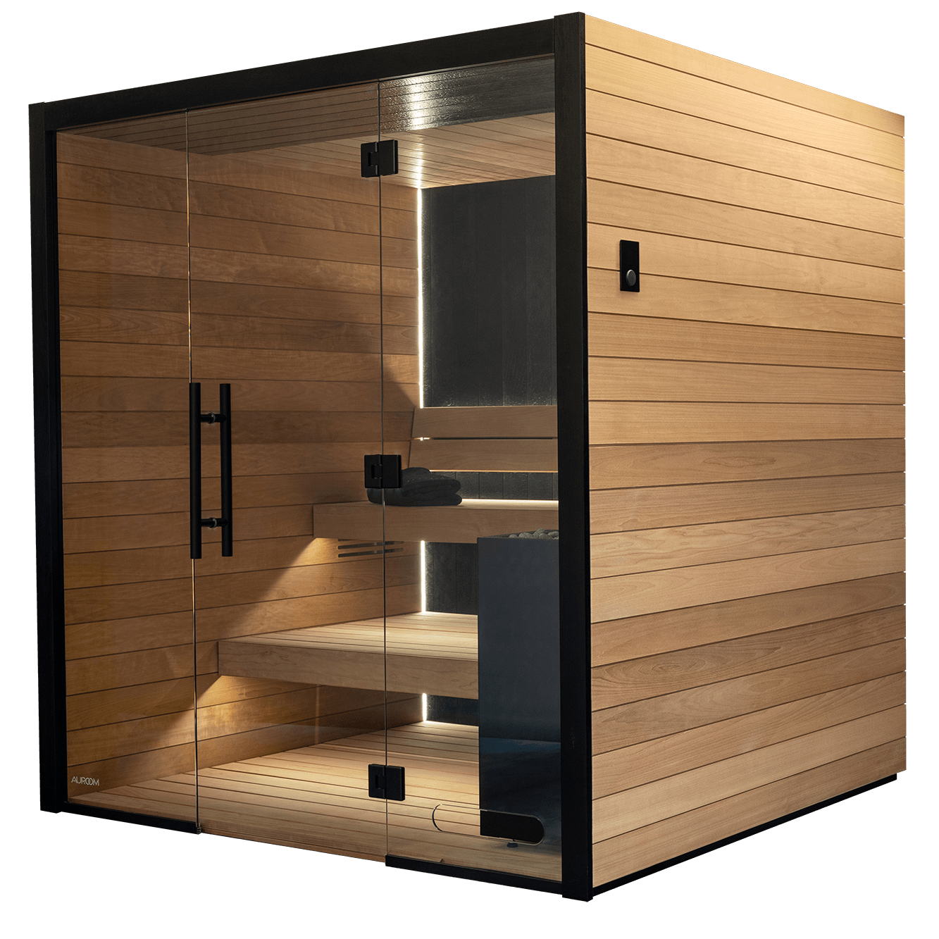 Auroom Vulcana Sauna Interior with Thermo-Aspen Wood Design