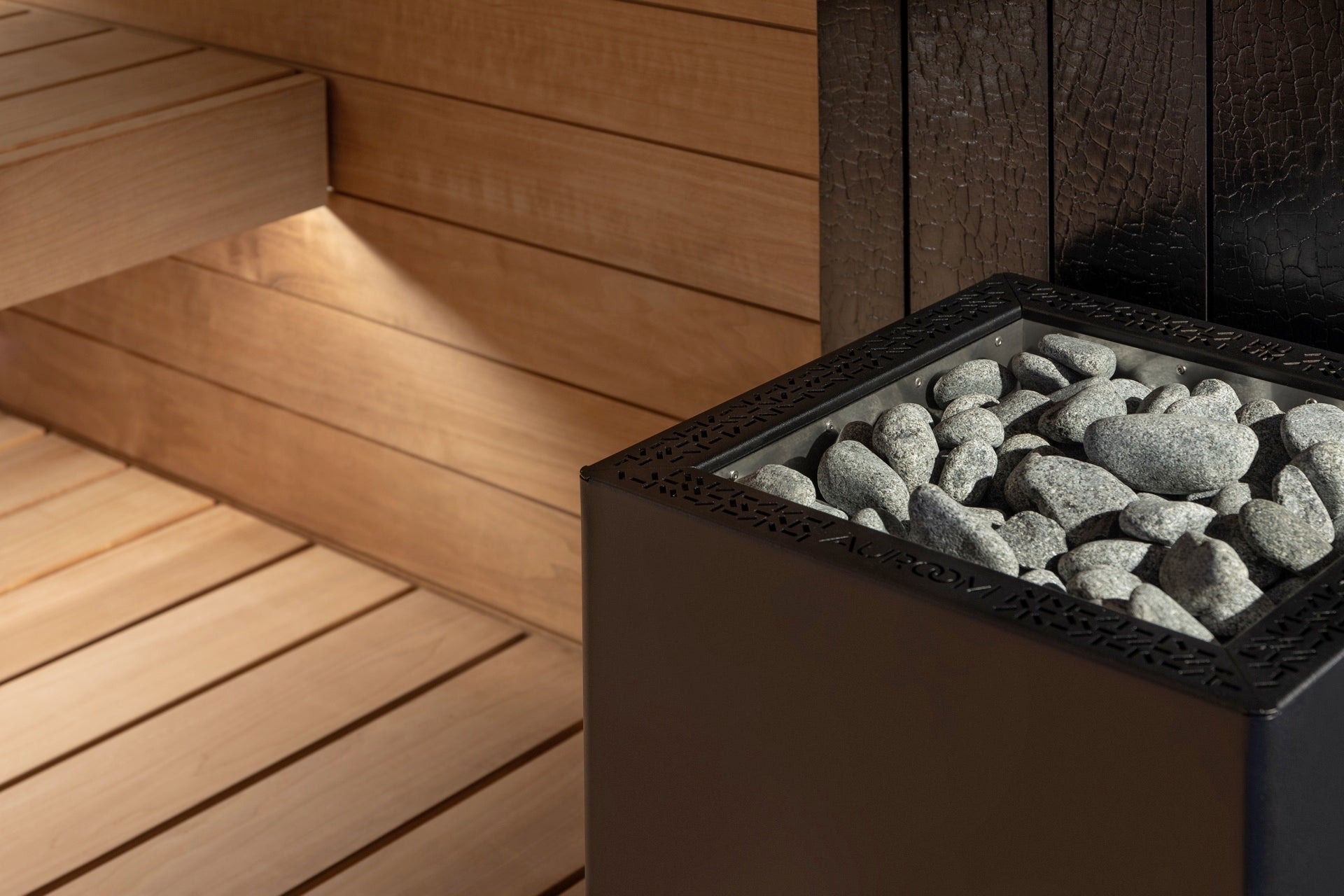 Auroom Vulcana Sauna Kit Featuring Ignite Alder Accent Wall Detail