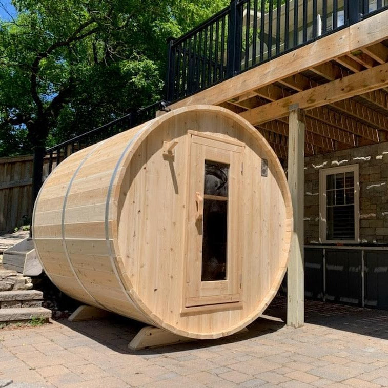Premium Barrel Sauna Dundalk Harmony Model Canadian Timber