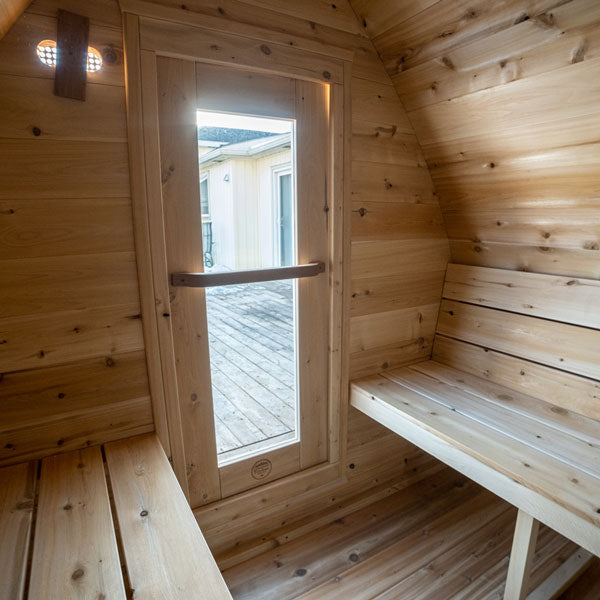 Dundalk Leisure Canadian Timber MiniPOD Sauna CTC77MW compact outdoor cedar sauna