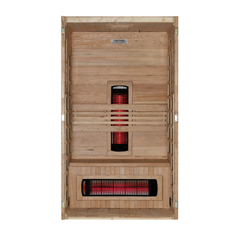 Dynamic Santorini DYN-6009-03 FS 1-2 Person Full Spectrum Far Infrared Sauna with near zero EMF heating system and Canadian Hemlock wood design