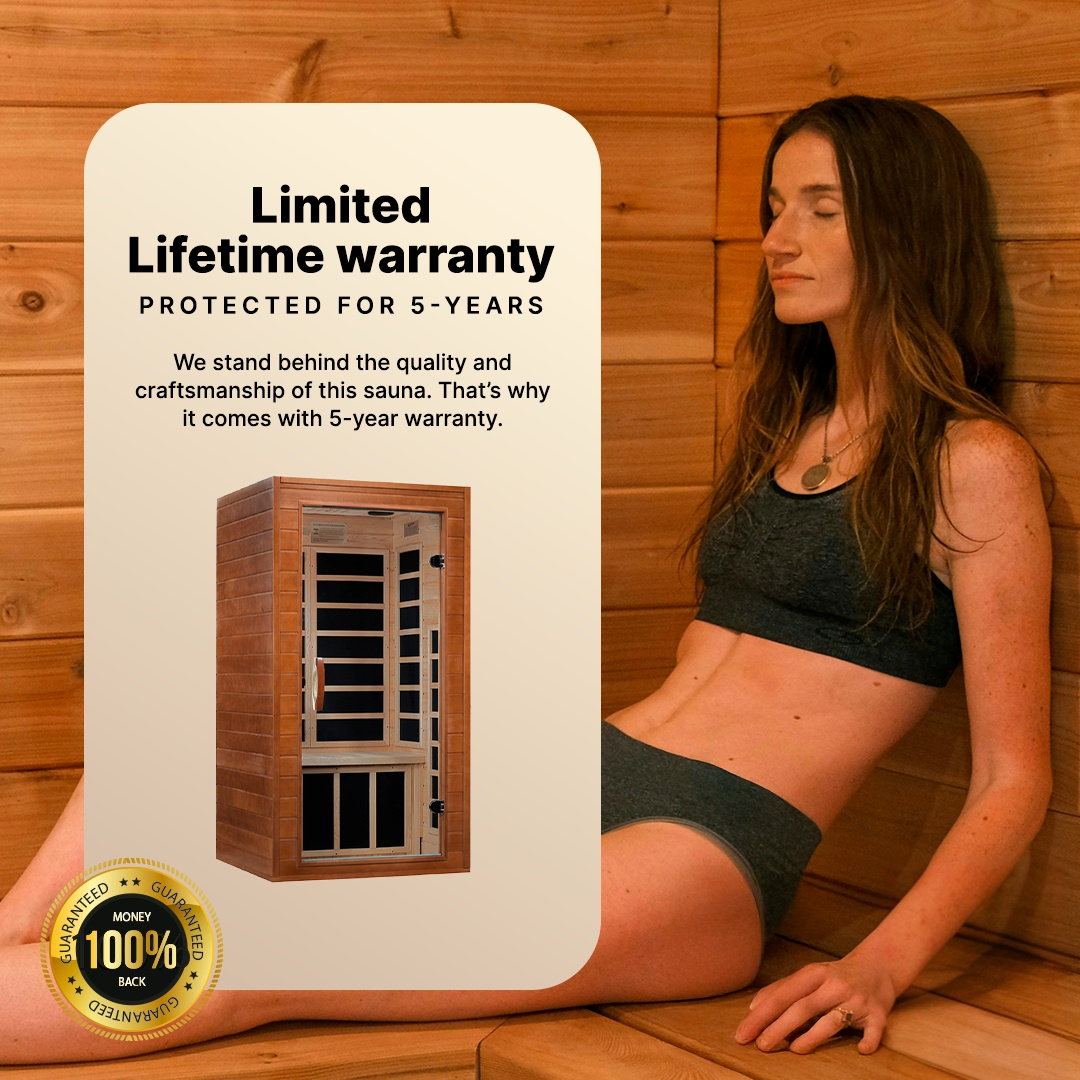 Dynamic Saunas Avila DYN-6103-01 personal home infrared sauna with FAR infrared heaters for detox, circulation support, and relaxation
