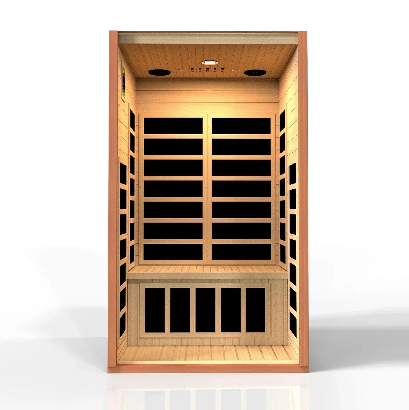 Canadian Hemlock wood construction of Dynamic Avila DYN-6103-01 infrared sauna with natural finish and durable build quality