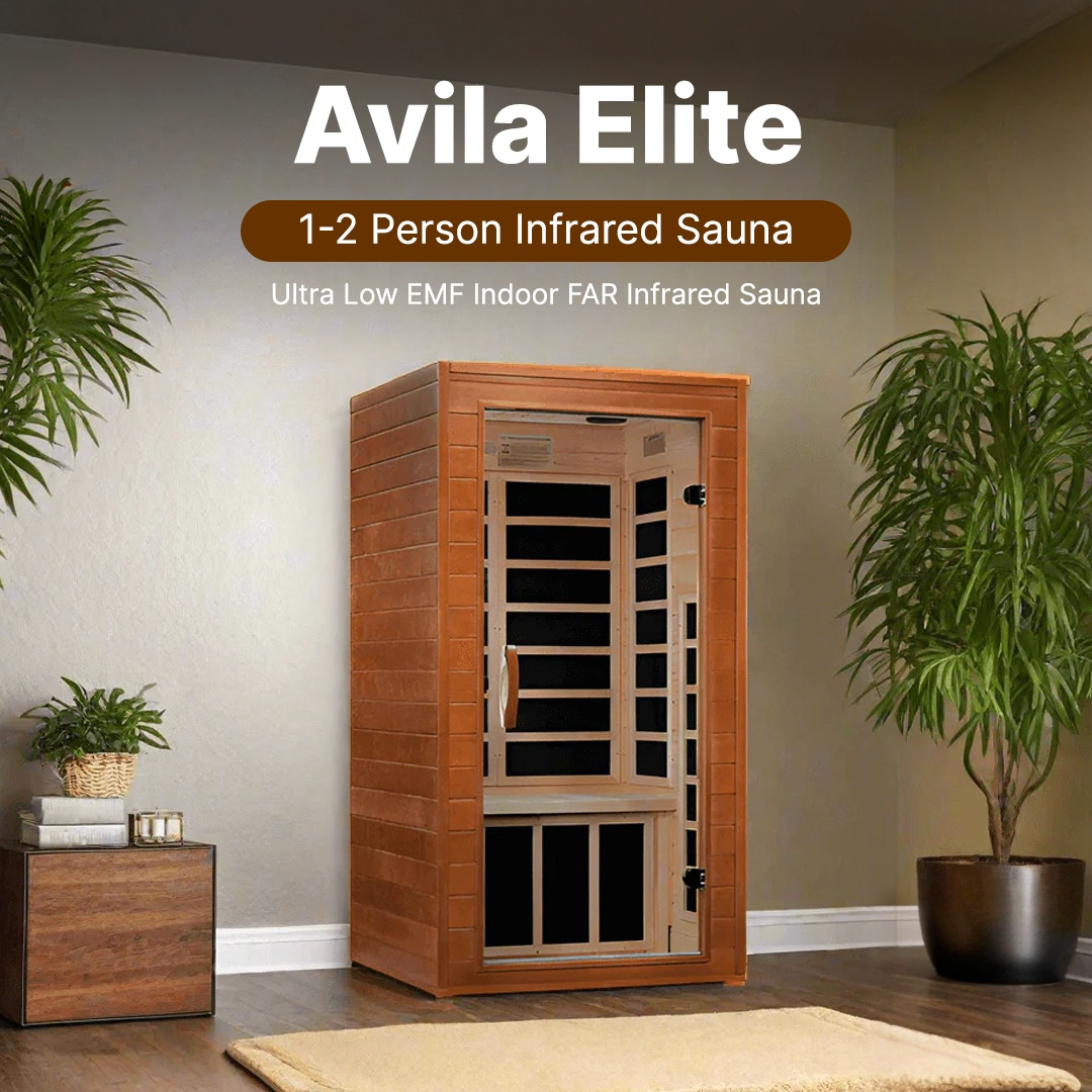 Dynamic Avila Elite DYN-6103-01 infrared sauna for home relaxation 1–2 person capacity built with Canadian Hemlock and low EMF technology
