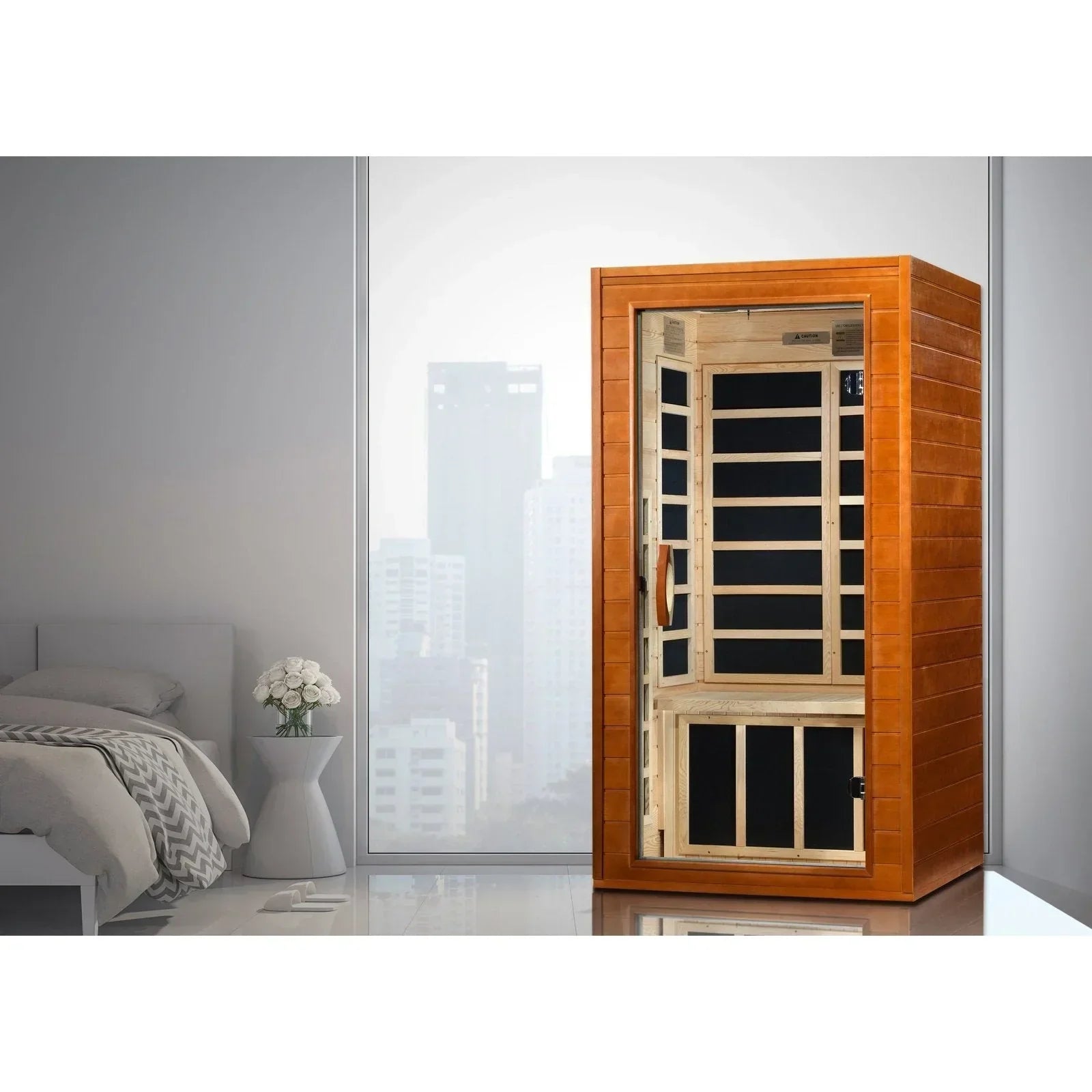 1–2 person Dynamic Avila Elite FAR infrared sauna with PureTech ultra low EMF technology Bluetooth audio and premium Canadian Hemlock construction