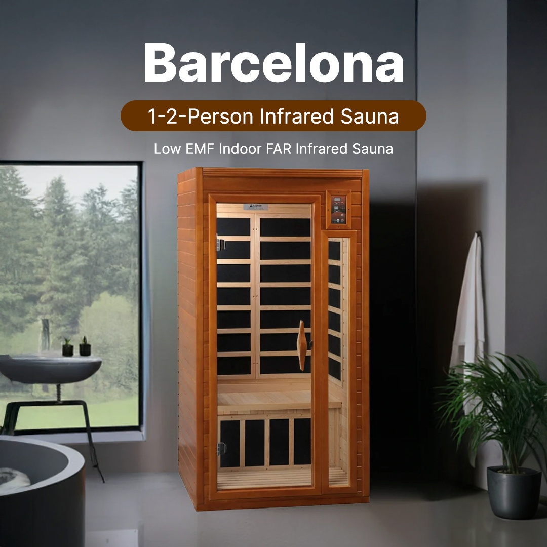 Luxury 1–2 person infrared sauna Dynamic Barcelona Elite ultra low EMF FAR sauna indoor home spa with Canadian Hemlock wood and modern wellness features