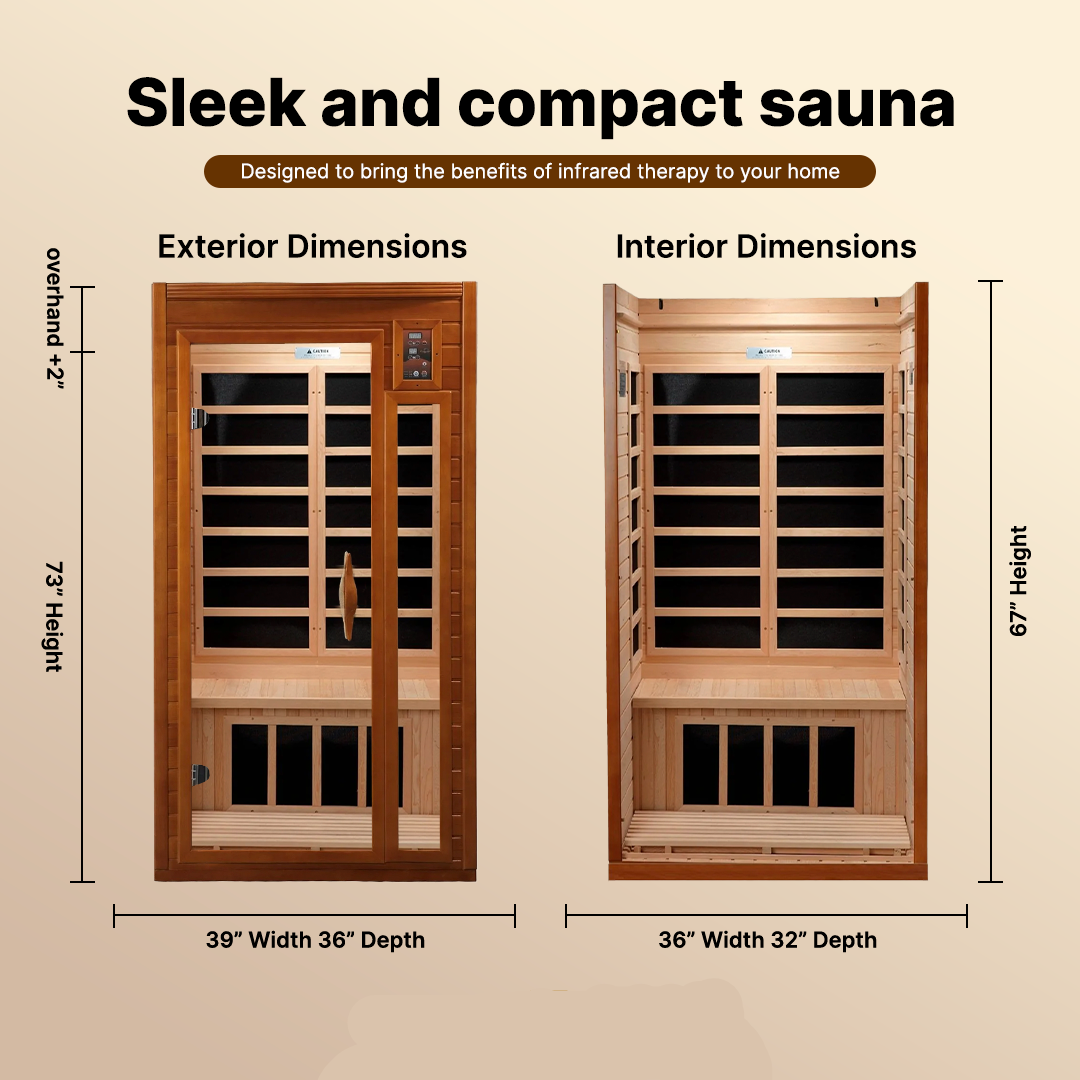 Dynamic Barcelona Elite 1-2 person ultra low EMF infrared sauna Canadian Hemlock indoor compact FAR sauna with Bluetooth and chromotherapy DYN-6106-01