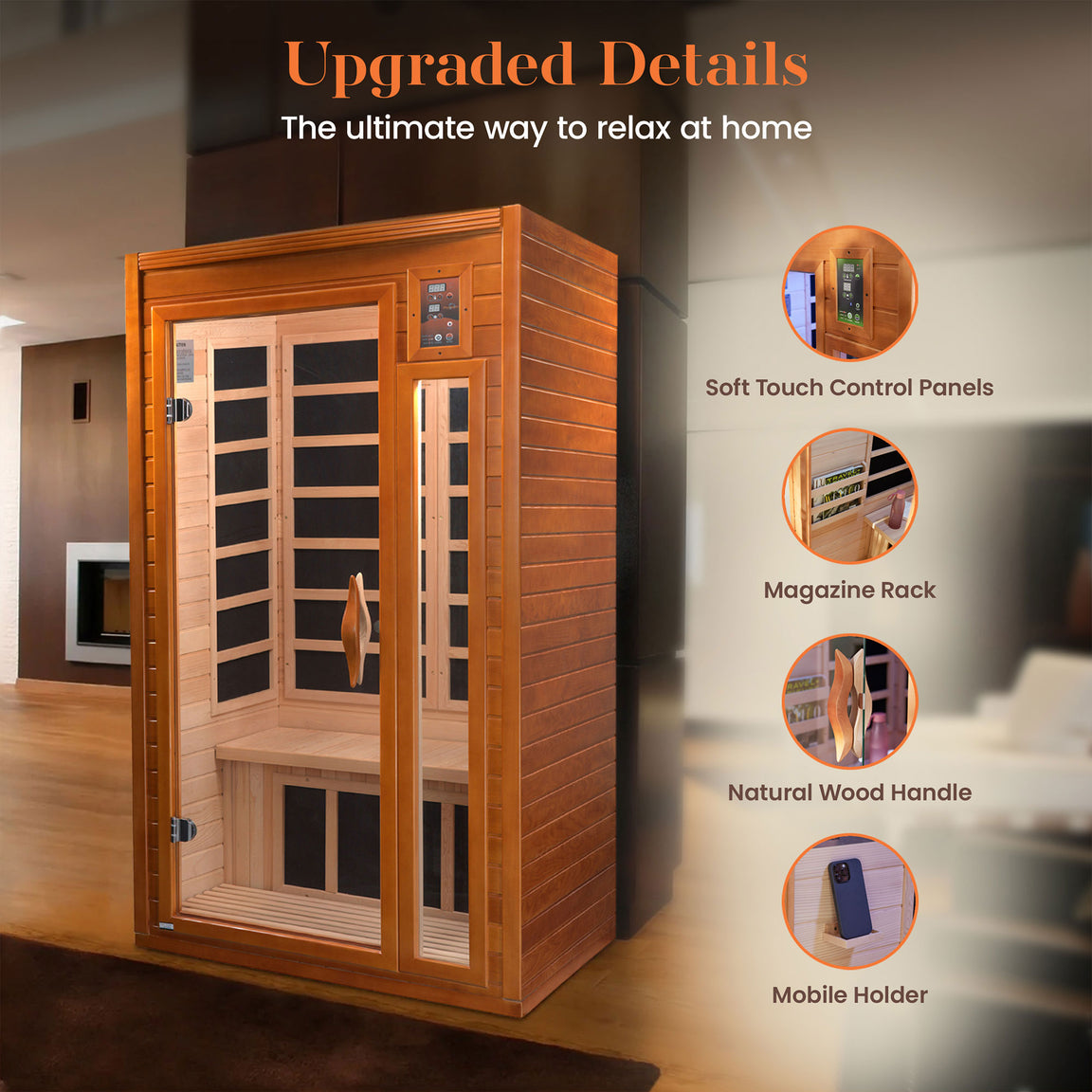 1–2 person home infrared sauna Dynamic Barcelona Elite compact FAR sauna ultra low EMF heating system PureTech panels indoor relaxation cabin