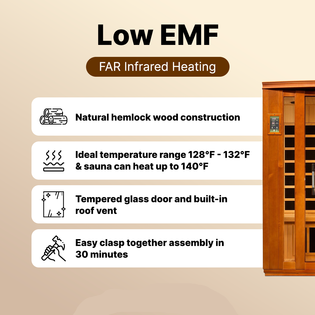 Dynamic Bellagio 3-Person Infrared Sauna with Low EMF FAR heating system, designed for home wellness, featuring Bluetooth speakers and chromotherapy lighting.