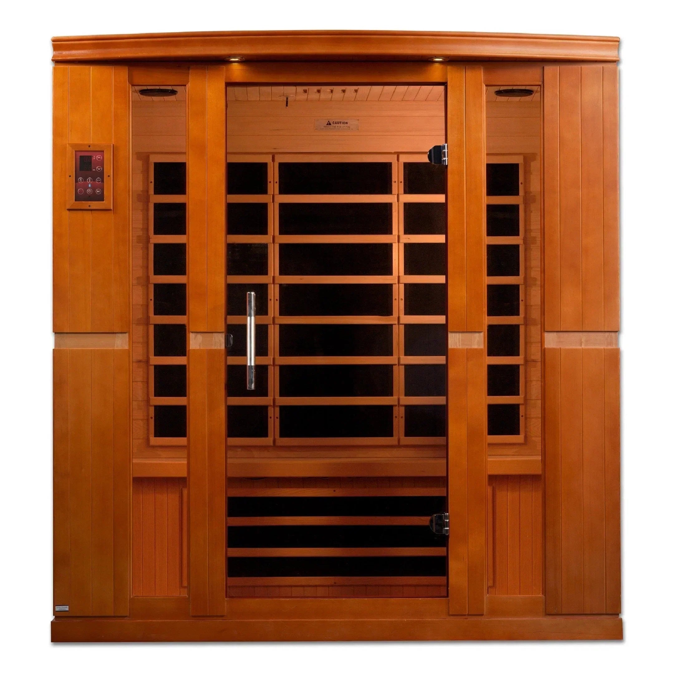 Dynamic Saunas Bergamo 4-person infrared sauna built with Canadian Hemlock, designed for full-body detox, relaxation, and home wellness therapy.
