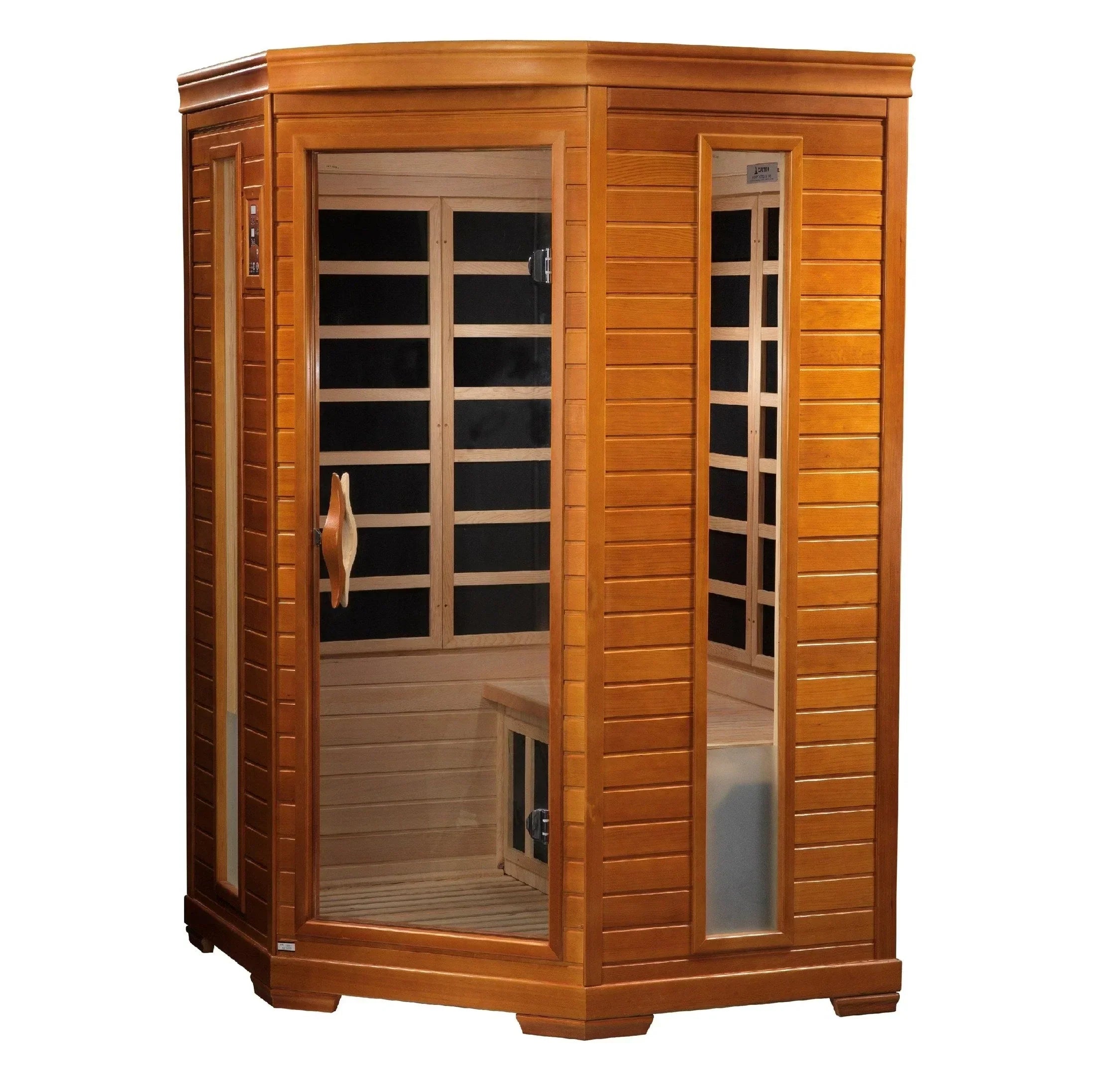 Luxury 2-person corner sauna DYN-6225-02 designed for basement or bathroom home spa installation