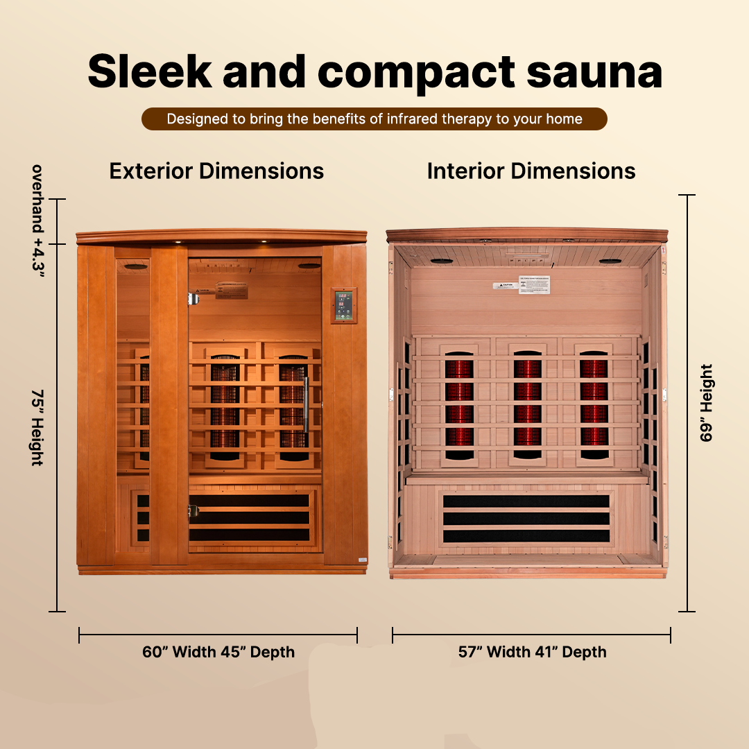 Dynamic Lugano 3-Person Infrared Sauna with Full Spectrum heating, low EMF technology, and Canadian Hemlock wood construction for home wellness dyn-6336-03-fs