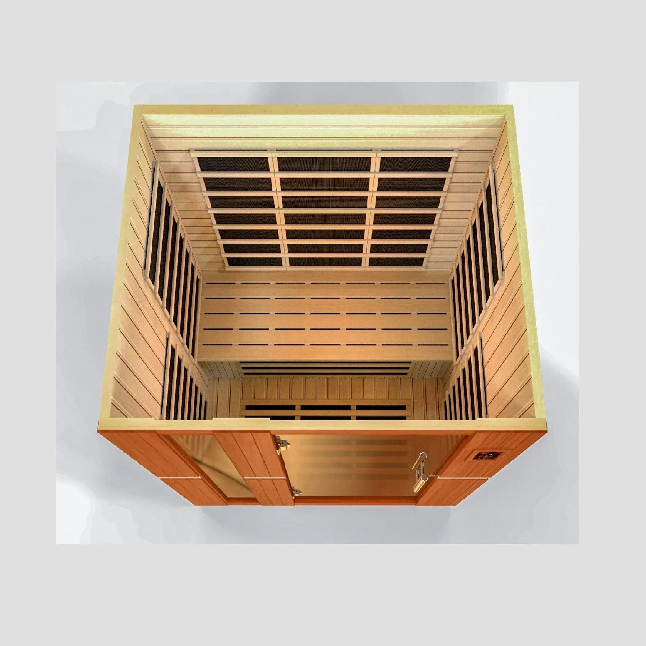 3-person home infrared sauna Dynamic Lugano Ultra Low EMF model with Canadian Hemlock wood, chromotherapy lights, and Bluetooth sound system