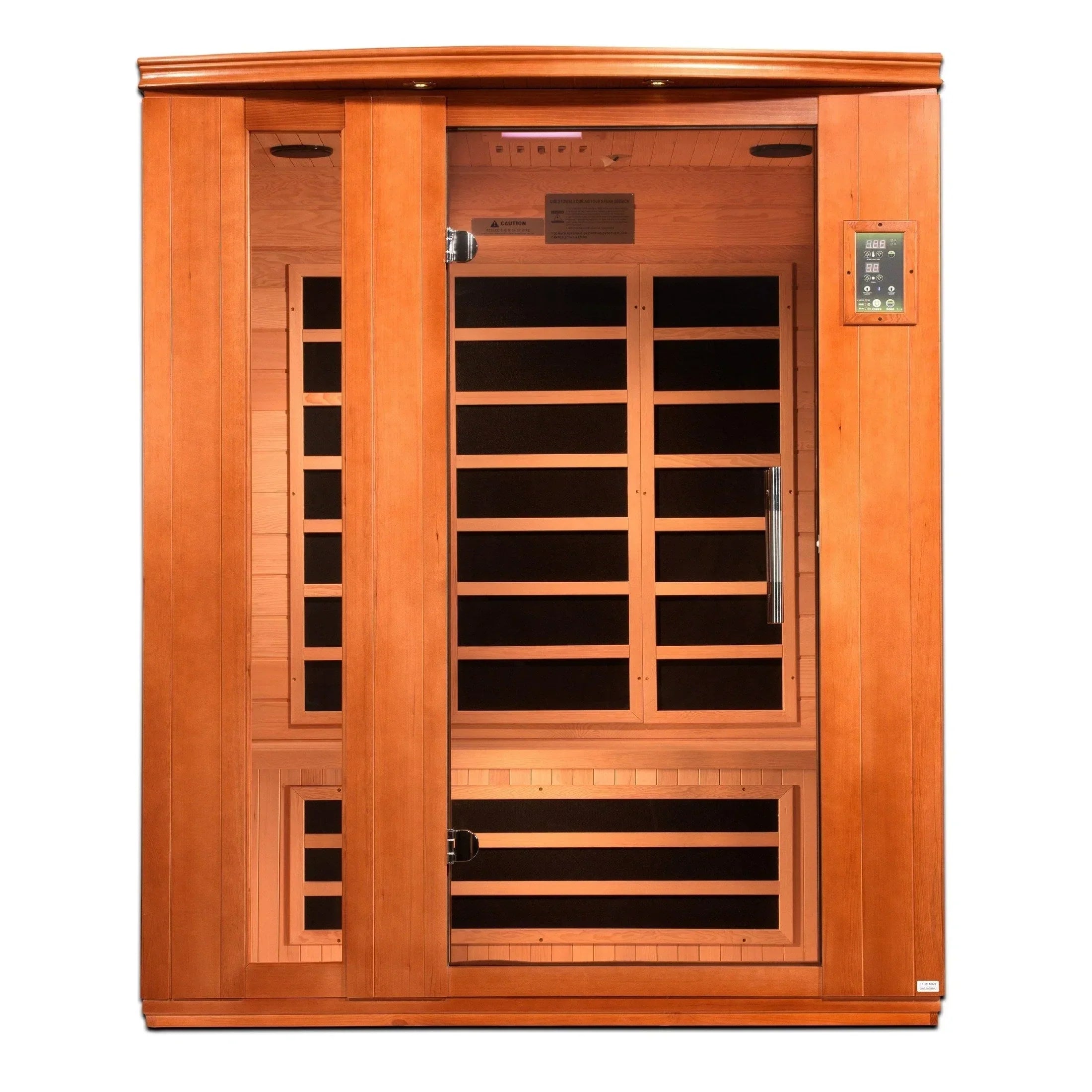 Luxury 3-person Dynamic Lugano infrared sauna Elite model with Bluetooth speakers, chromotherapy lighting, and ultra-low EMF heating panels DYN-6336-02