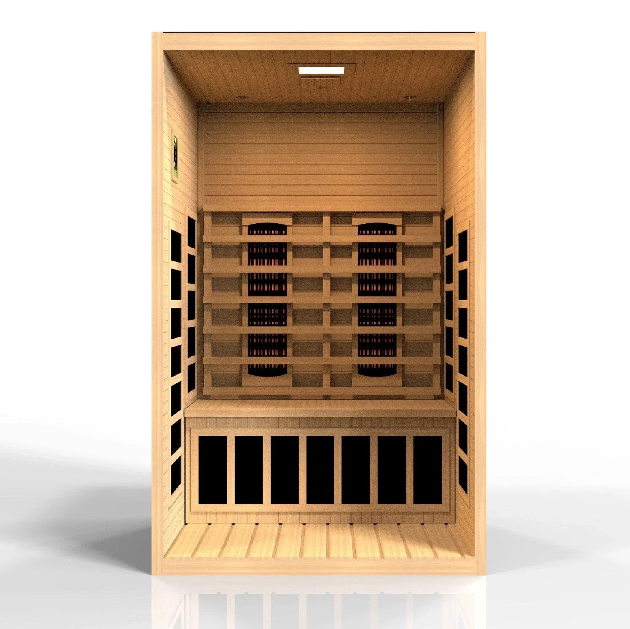 Dynamic Santiago DYN-6209-03 FS infrared sauna cabin made from Canadian Hemlock wood with luxury spa-like comfort