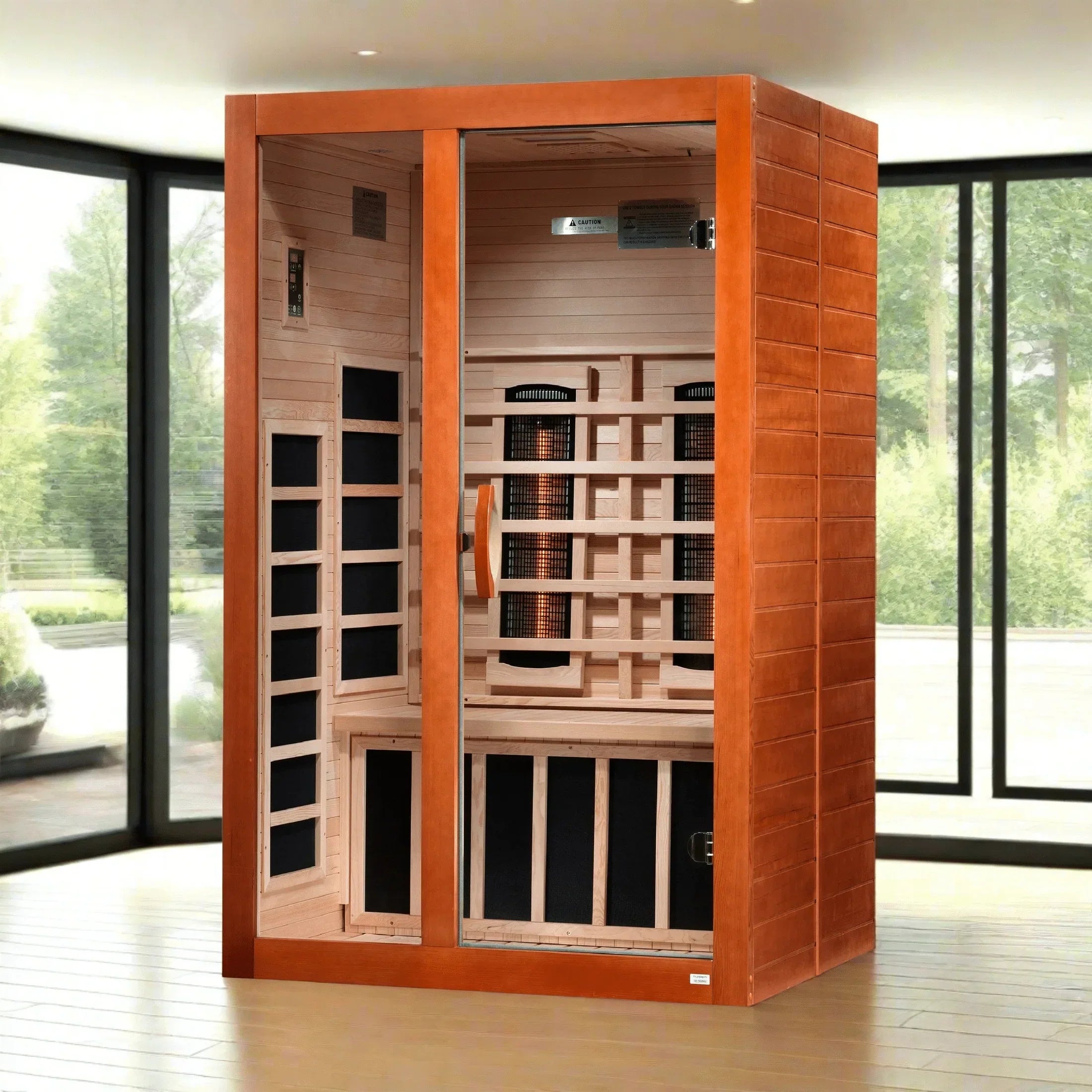 2 person home infrared sauna Dynamic Santiago with advanced full spectrum heat therapy and natural wood construction