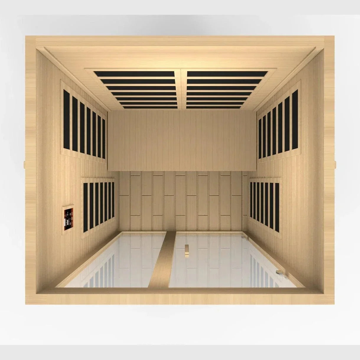 2-person Dynamic Santiago infrared sauna featuring FAR infrared heating, Low EMF technology, and premium eco-friendly wood finish for modern home wellness spaces.