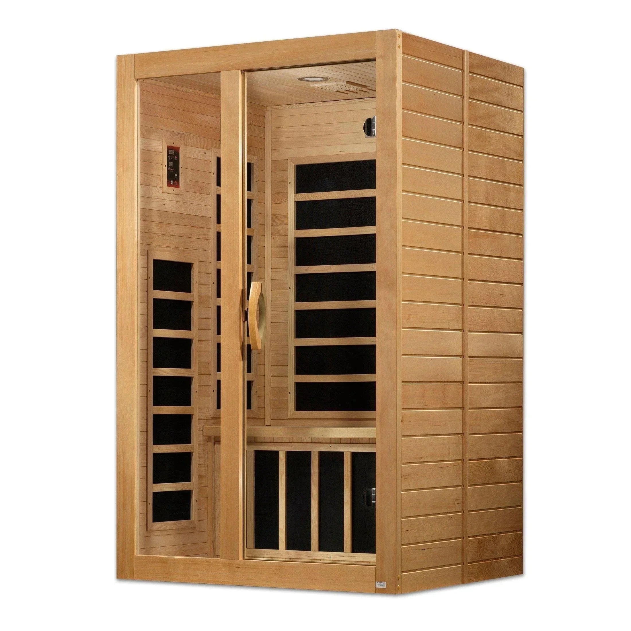 Dynamic Santiago Low EMF FAR Infrared Sauna for two people, crafted with premium Canadian Hemlock wood and designed for indoor home wellness, comfort, and recovery.