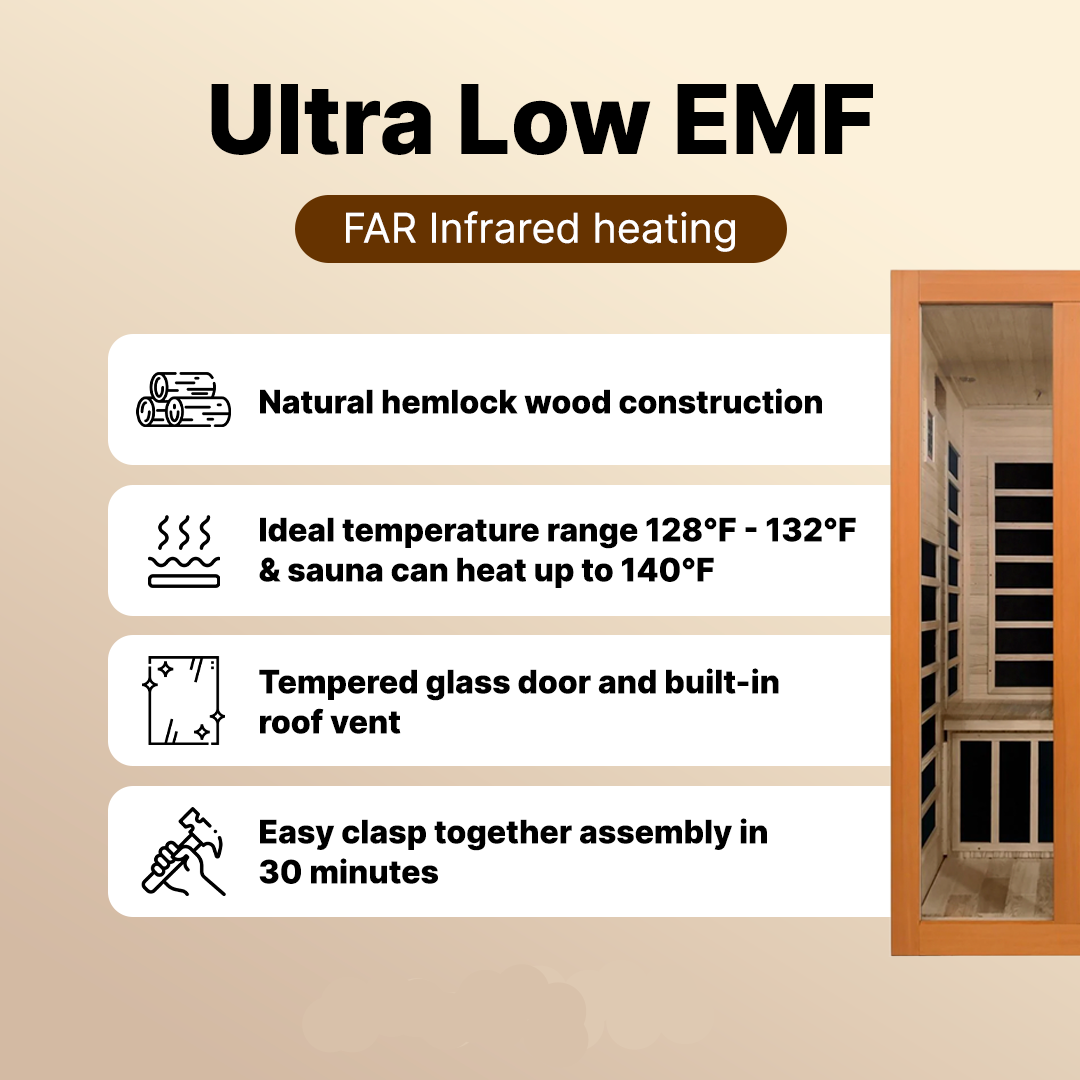 Compact Dynamic Santiago Elite 2-person infrared sauna installed in modern home interior such as basement or bathroom for luxury wellness relaxation