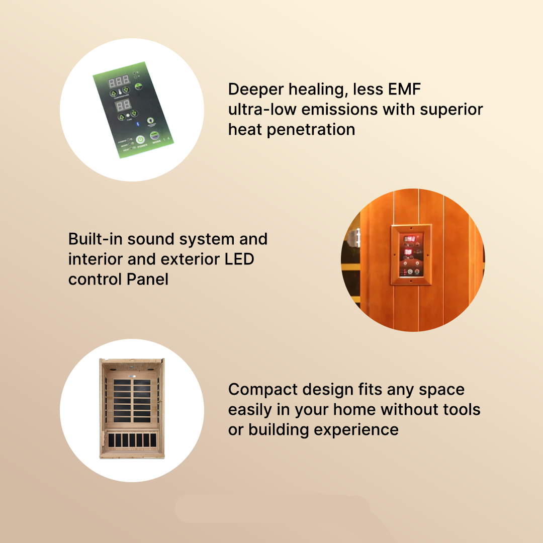 Dynamic Saunas Venice 2-person infrared sauna DYN-6210-01 Low EMF FAR infrared sauna with Canadian Hemlock wood construction for home relaxation and muscle recovery