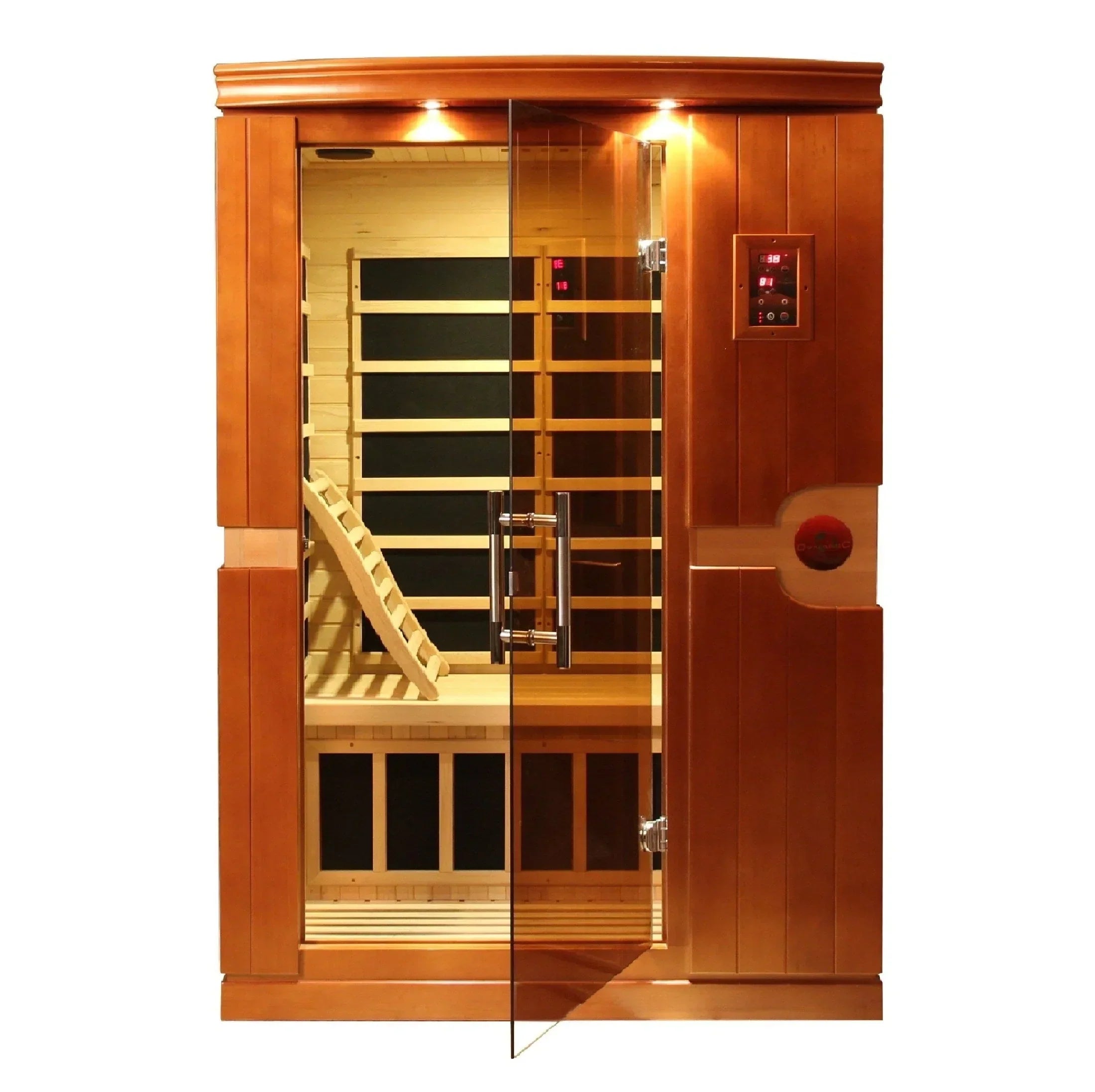 Dynamic Venice DYN-6210-01 2-person Low EMF FAR infrared sauna crafted with Canadian Hemlock wood for full body relaxation and home wellness therapy