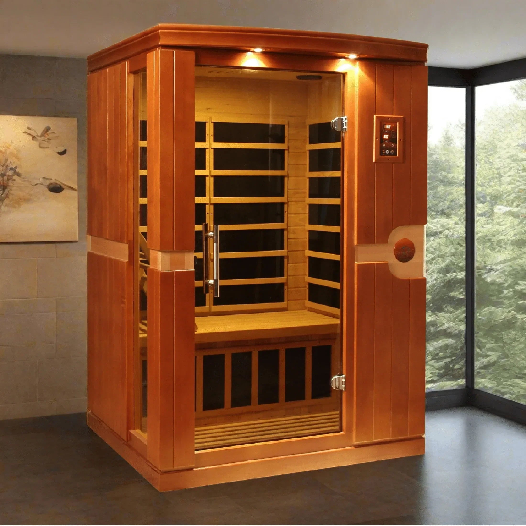 Dynamic Venice 2-person infrared sauna with Low EMF FAR technology DYN-6210-01 built from durable Canadian Hemlock wood for home spa relaxation