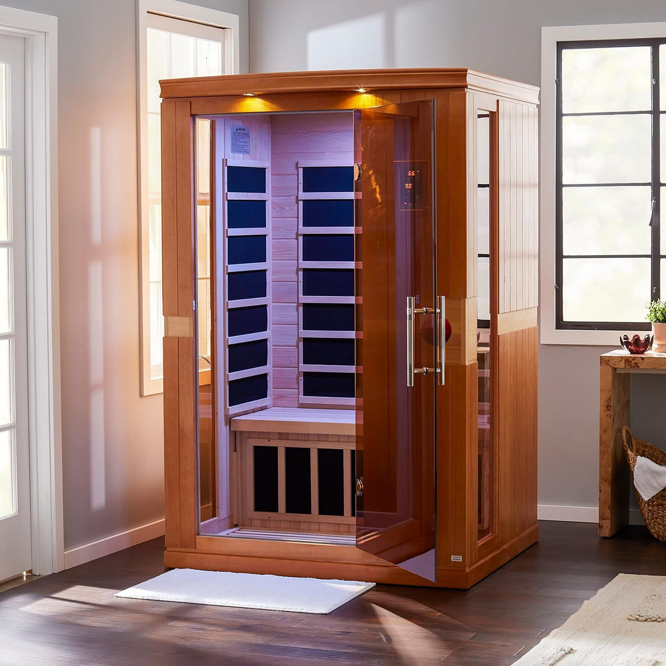 Dynamic Saunas Venice 2-person FAR infrared sauna DYN-6210-01 designed with Low EMF technology and Canadian Hemlock wood for home spa use
