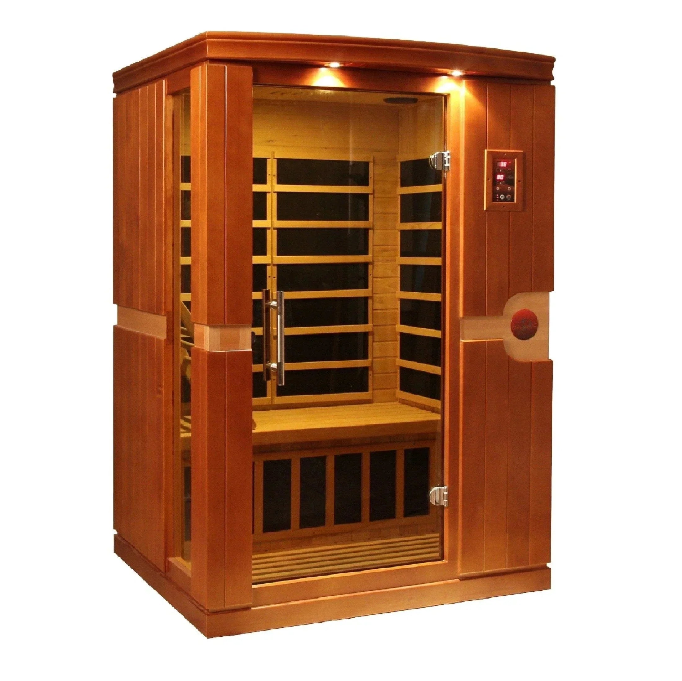 Dynamic Venice 2-person Low EMF FAR infrared sauna DYN-6210-01 made from Canadian Hemlock wood with modern home wellness design and efficient full body heat therapy system