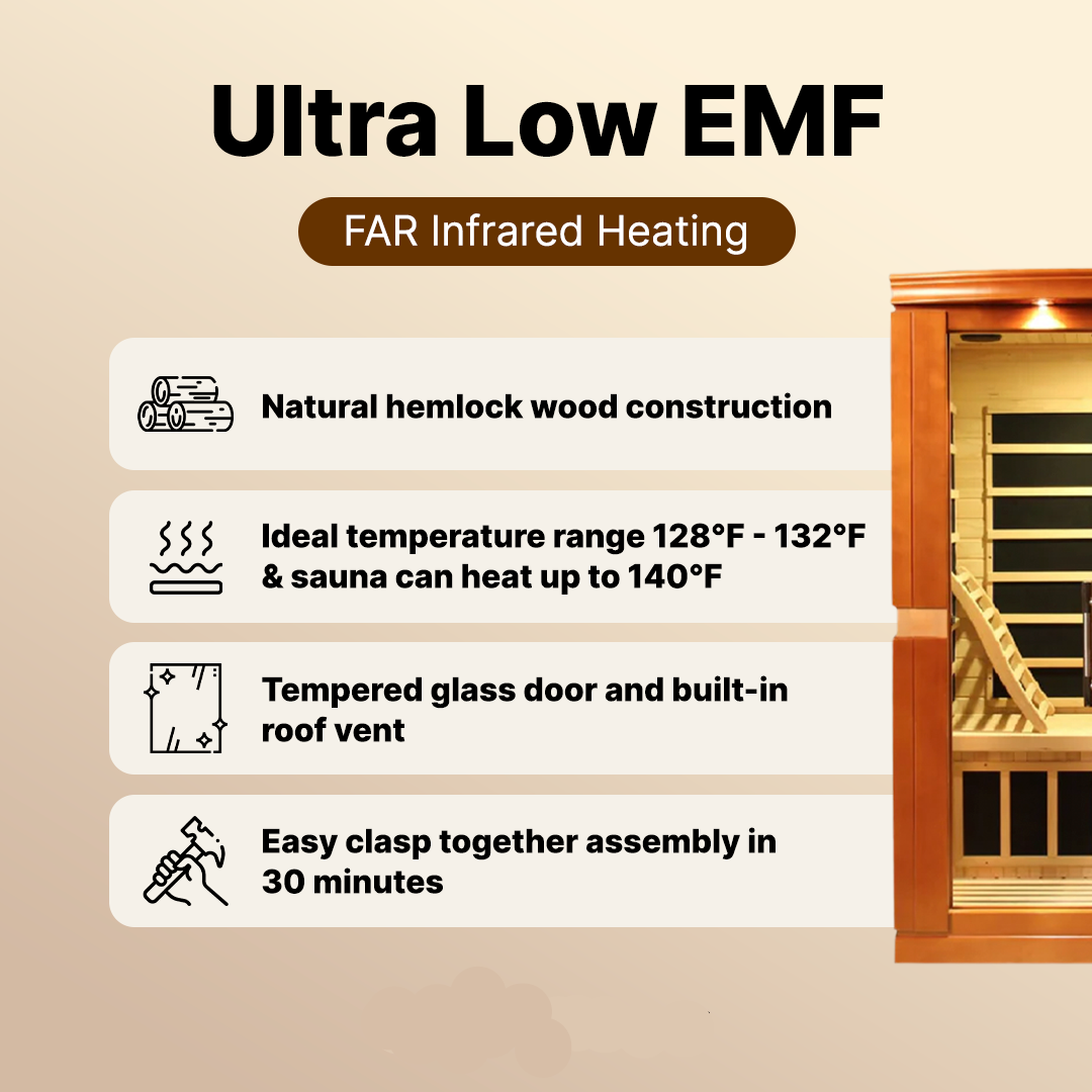 Dynamic Venice Elite 2-Person Ultra Low EMF Infrared Sauna – Hemlock Wood Indoor Sauna
