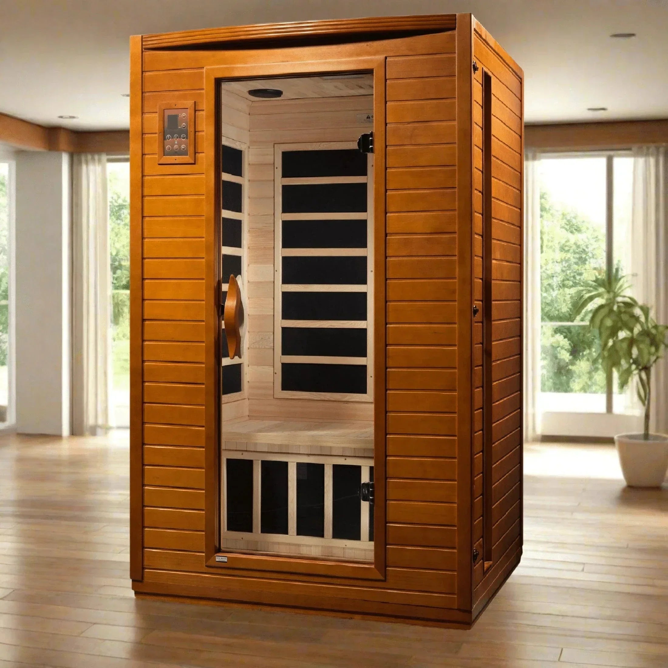 Dynamic Saunas “Versailles” 2-person infrared sauna with low EMF FAR infrared heating system and eco-friendly Canadian Hemlock construction