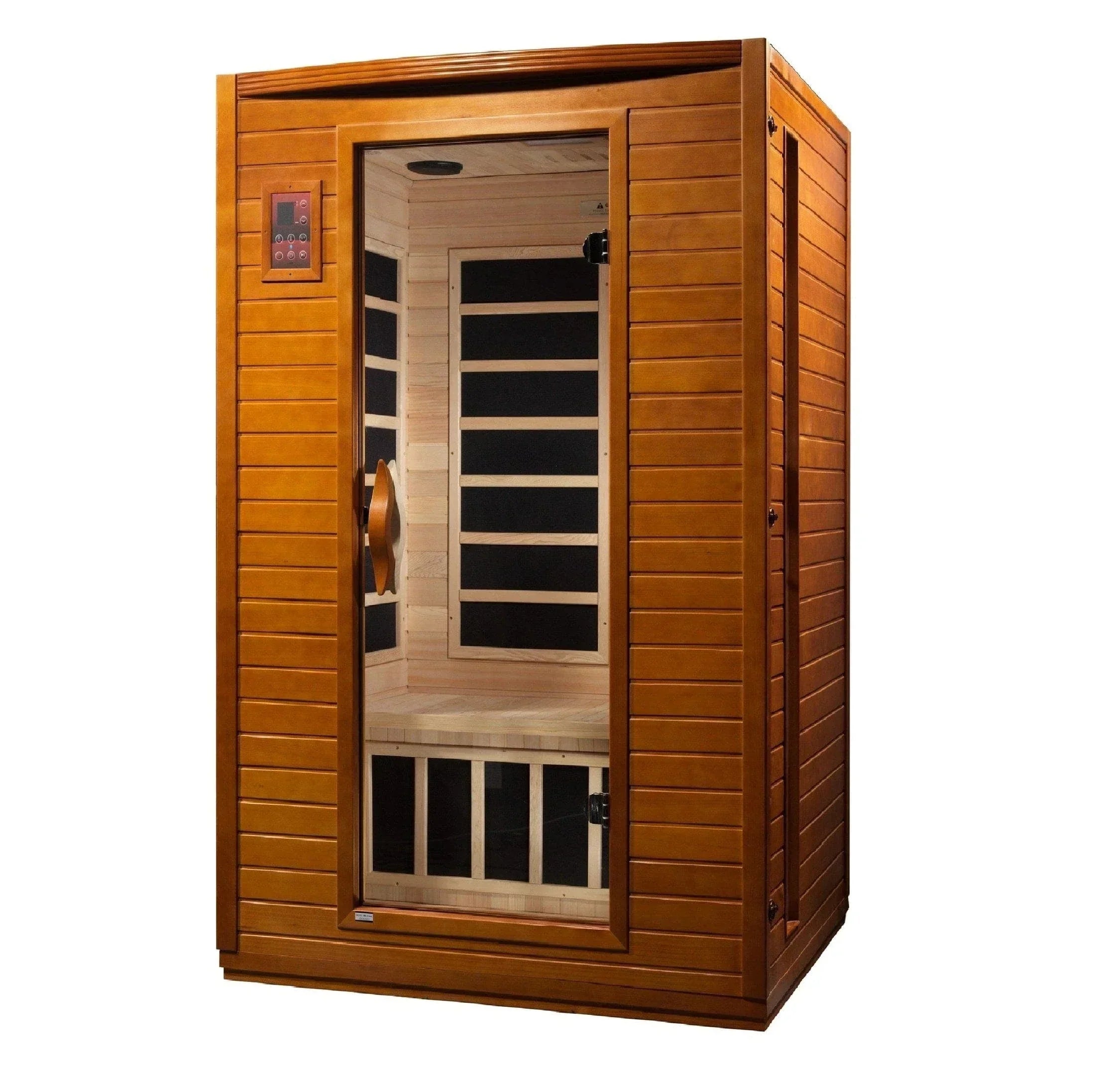 Dynamic “Versailles” 2-Person Low EMF FAR Infrared Sauna DYN-6202-03 made from Canadian Hemlock wood with energy-efficient heating panels for home wellness and relaxation