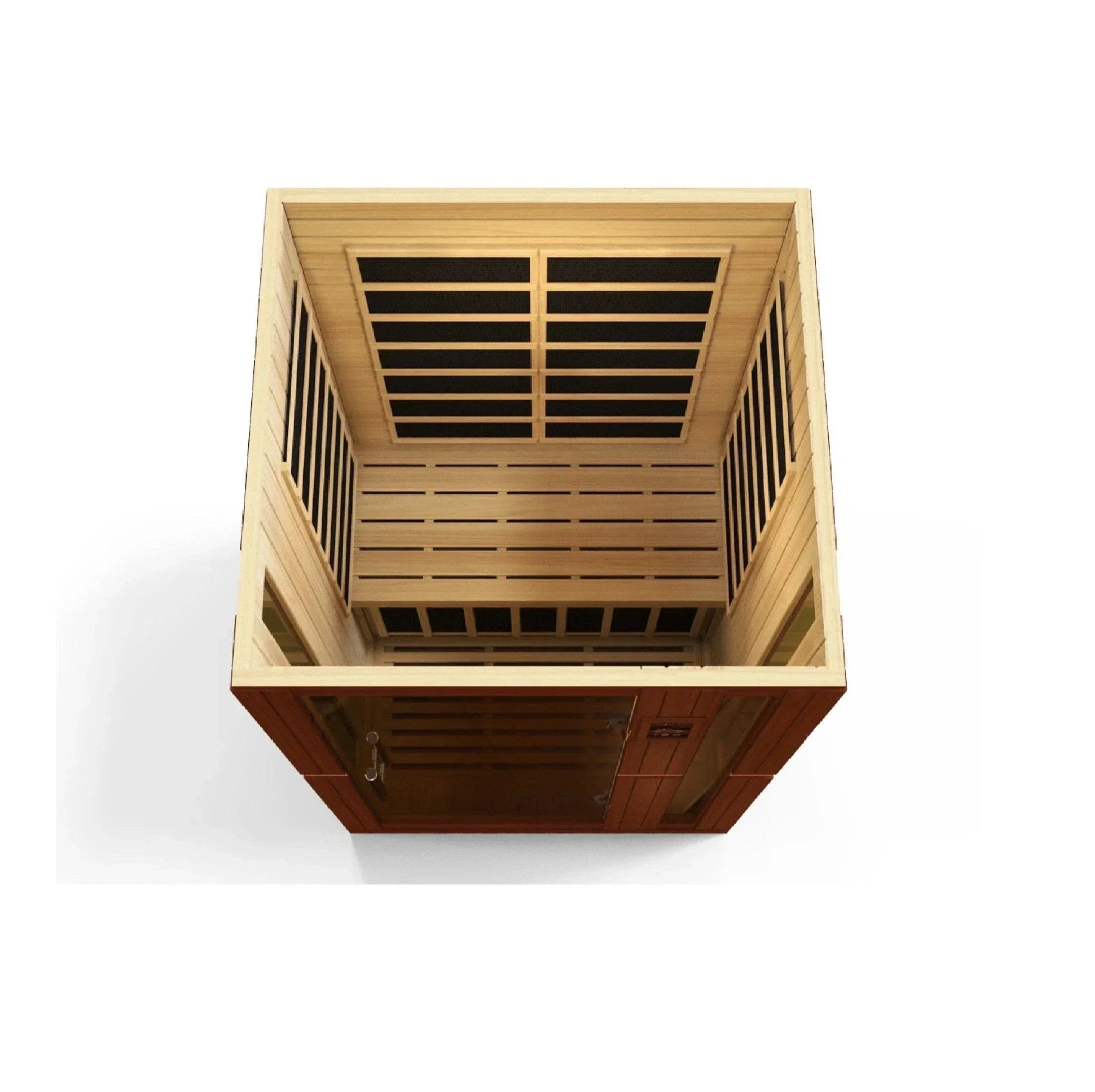 Luxury 2-person Dynamic Vittoria FAR infrared sauna with low EMF technology, premium Canadian hemlock wood, ergonomic seating, and integrated Bluetooth and chromotherapy features