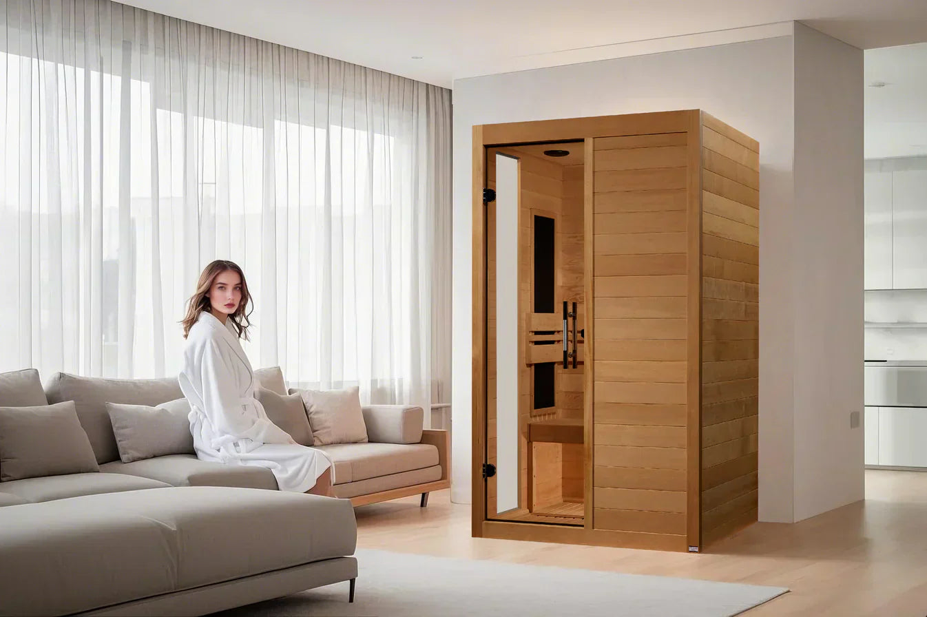 2026 Lucca 2-person low EMF infrared sauna with 7 carbon heaters, spacious interior, and modern home spa wellness design