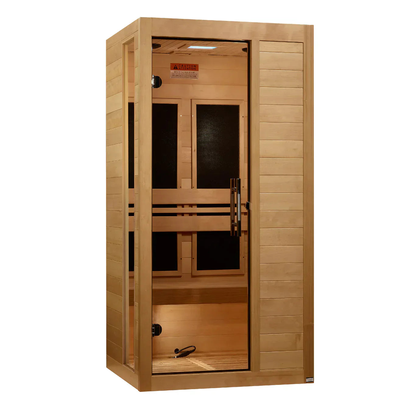 Dynamic Veneto 2026 1–2 Person Low EMF FAR Infrared Sauna DYN-6115-05 with Canadian Hemlock wood, tempered glass door, compact modern design, and full body infrared heat therapy