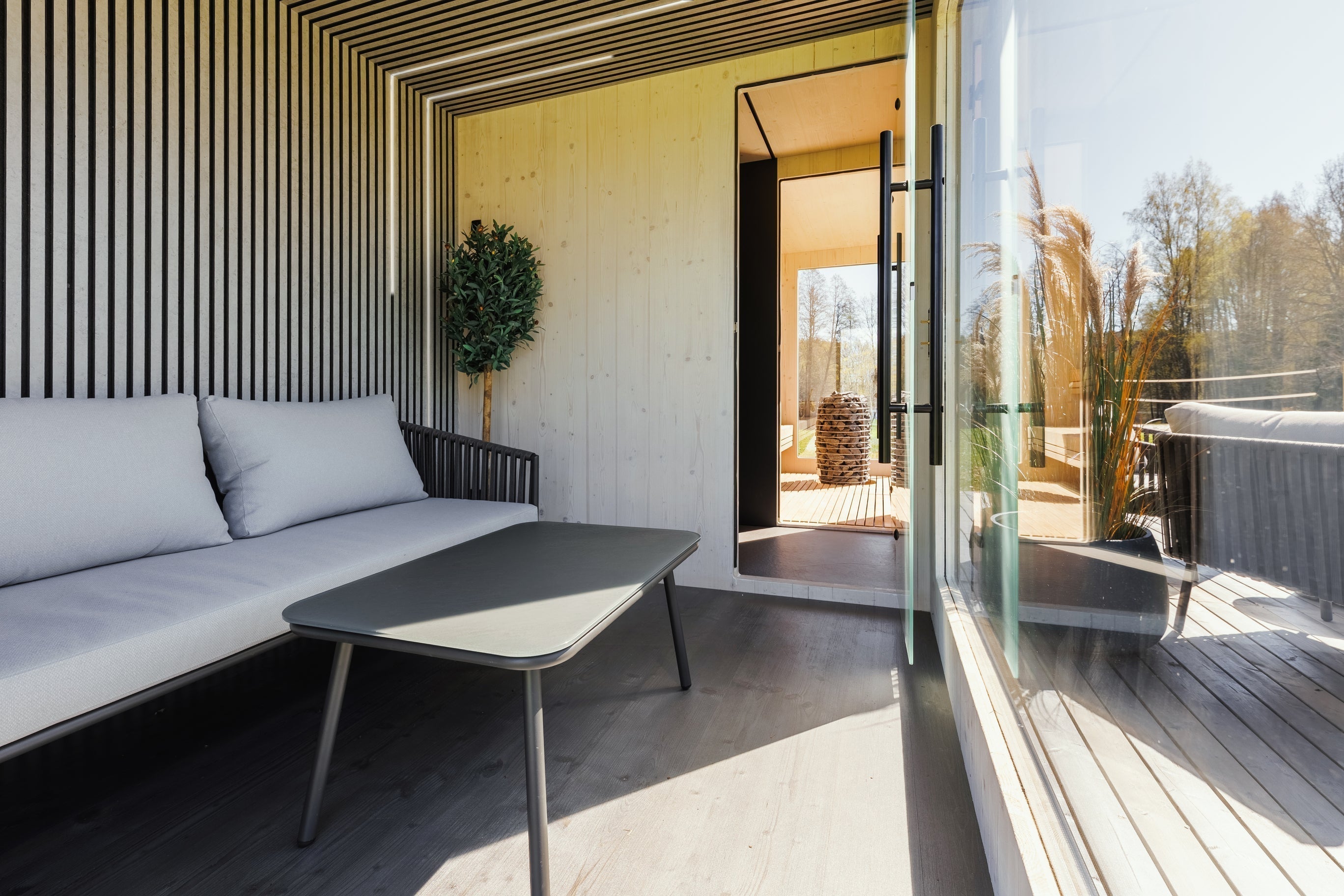 Genevas St. Moritz Outdoor Sauna with Lounge & Shower Cabin
