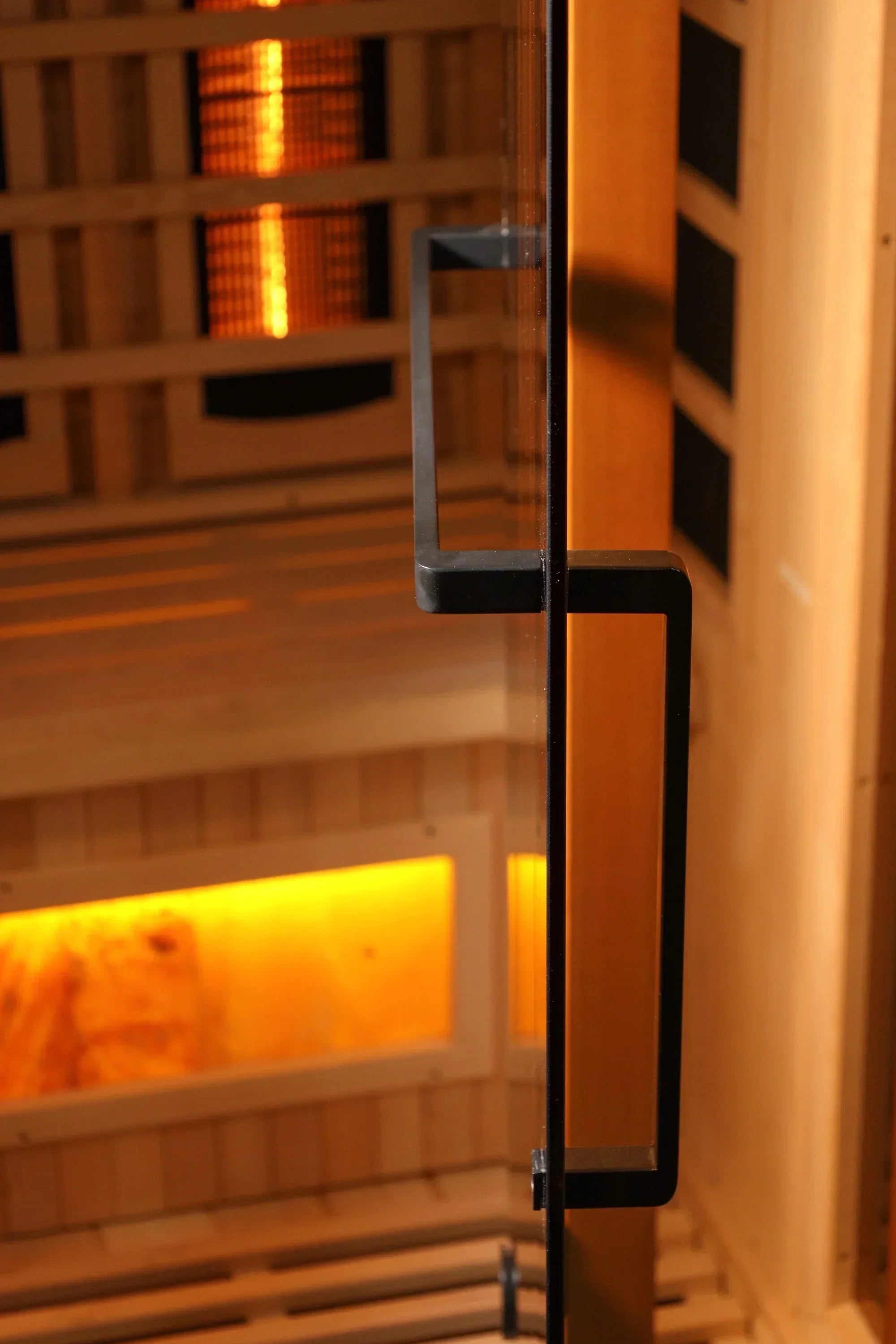 Golden Designs 3-Person Corner Sauna 2025 Reserve Edition with advanced full spectrum infrared heating, Himalayan salt therapy bar, and space-saving luxury corner design for premium home wellness spa