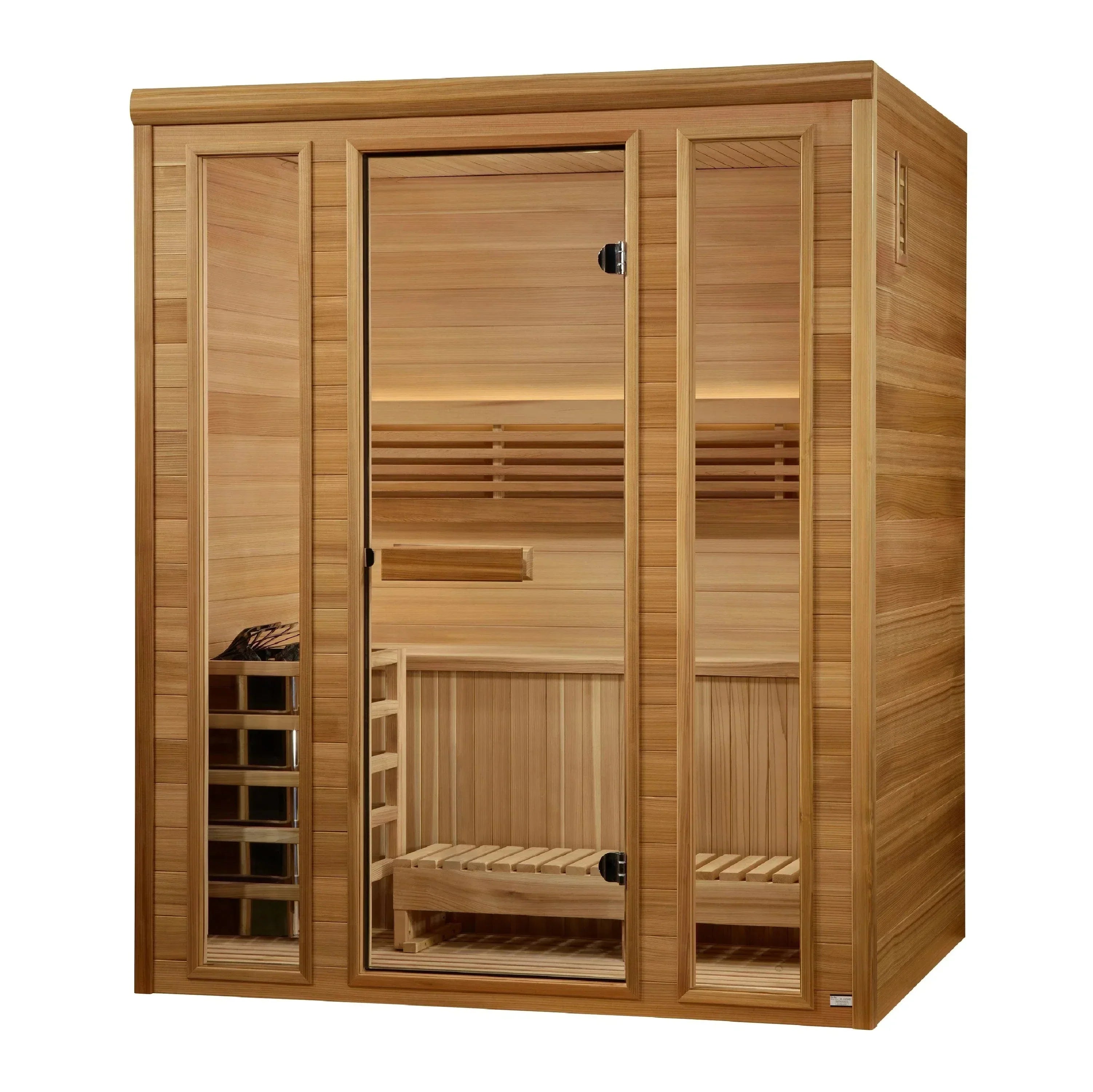 Golden Designs 2025 Andermatt Edition 3 person traditional steam sauna with cedar wood interior for indoor and outdoor wellness spa use