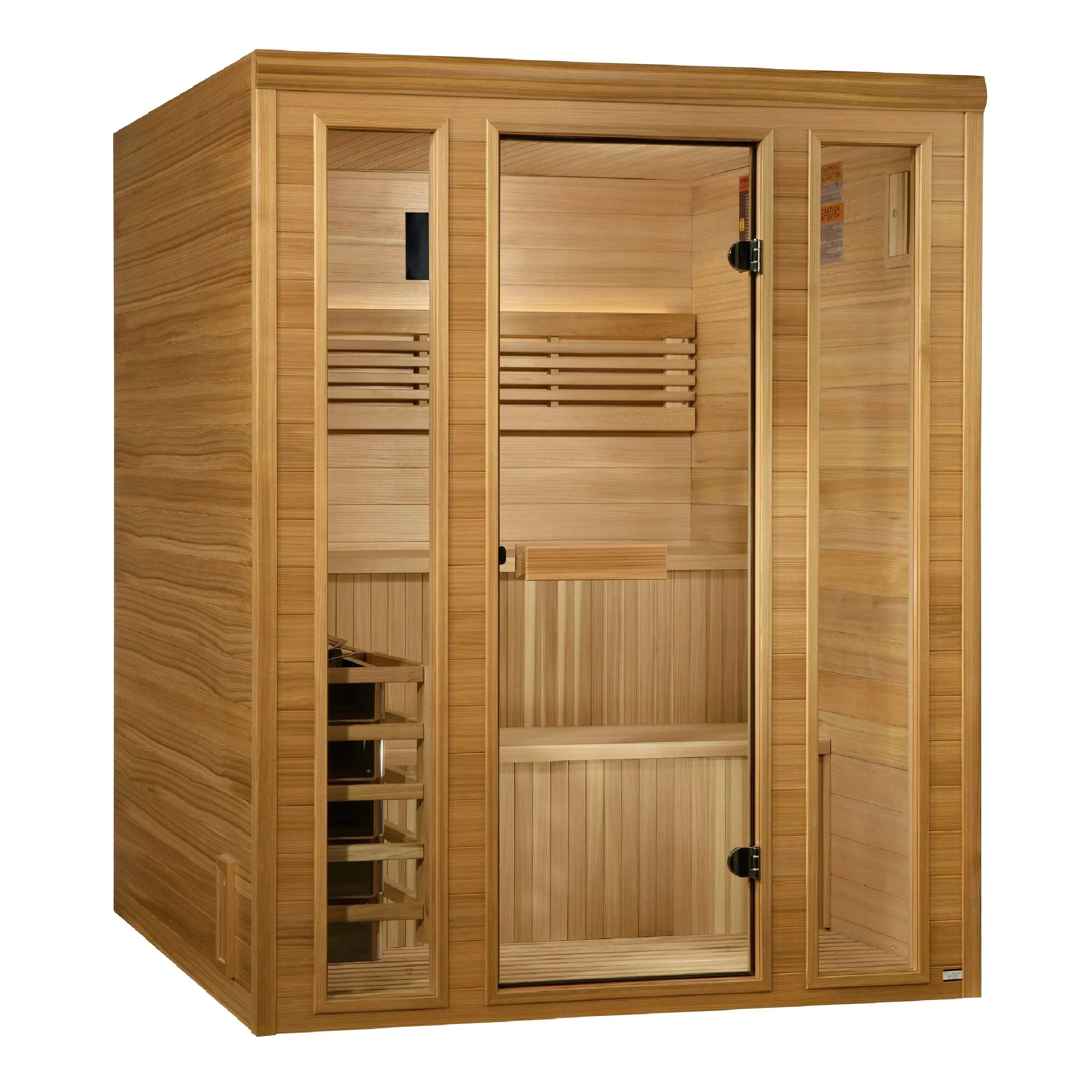 Golden Designs 2025 Engelberg Edition 6 Person Traditional Steam Sauna crafted with premium natural wood, spacious interior seating, and powerful traditional sauna heating for an authentic home wellness experience.