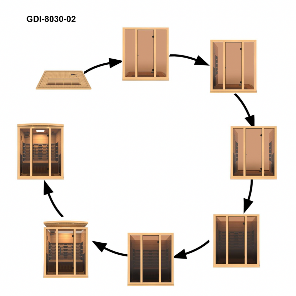 Golden Designs sauna interior with chromotherapy lighting system and salt therapy wall design for relaxation