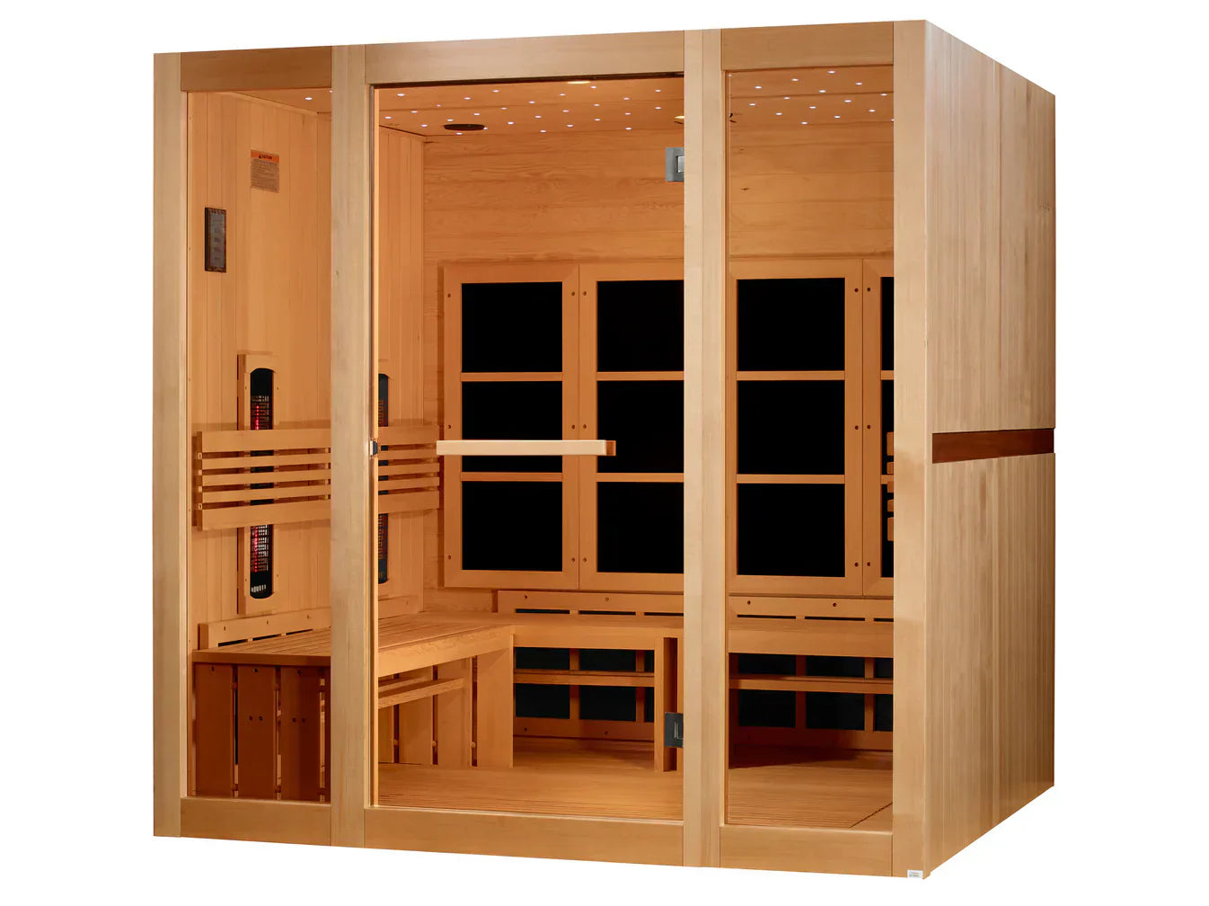 Large 8 person Golden Designs infrared sauna GDI-6880-03 FS featuring full spectrum heaters, low EMF design, and premium outdoor spa-style wooden cabin build