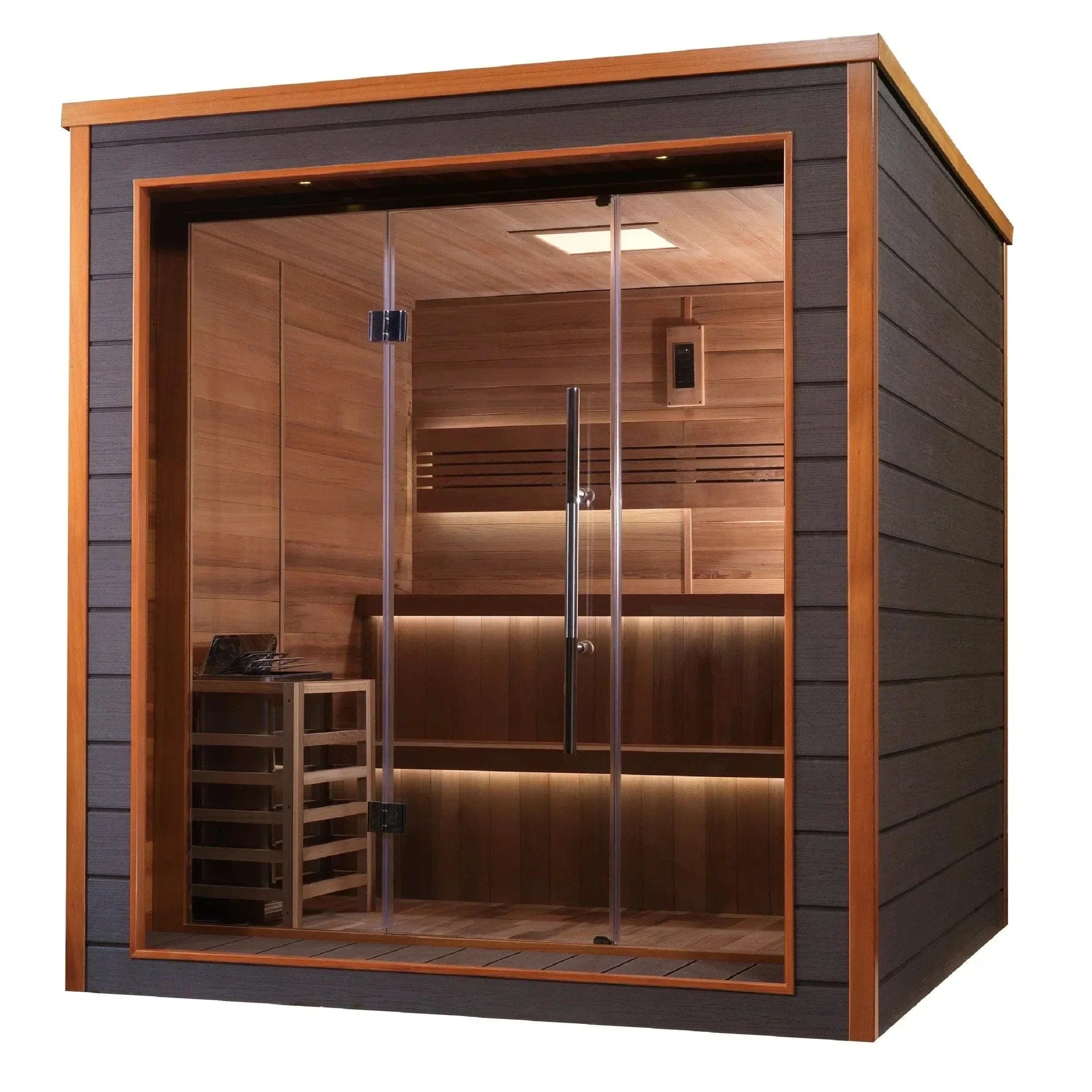 Golden Designs Bergen GDI-8206-01 6-person outdoor traditional sauna with cedar wood interior, backyard sauna cabin for relaxation and recovery therapy
