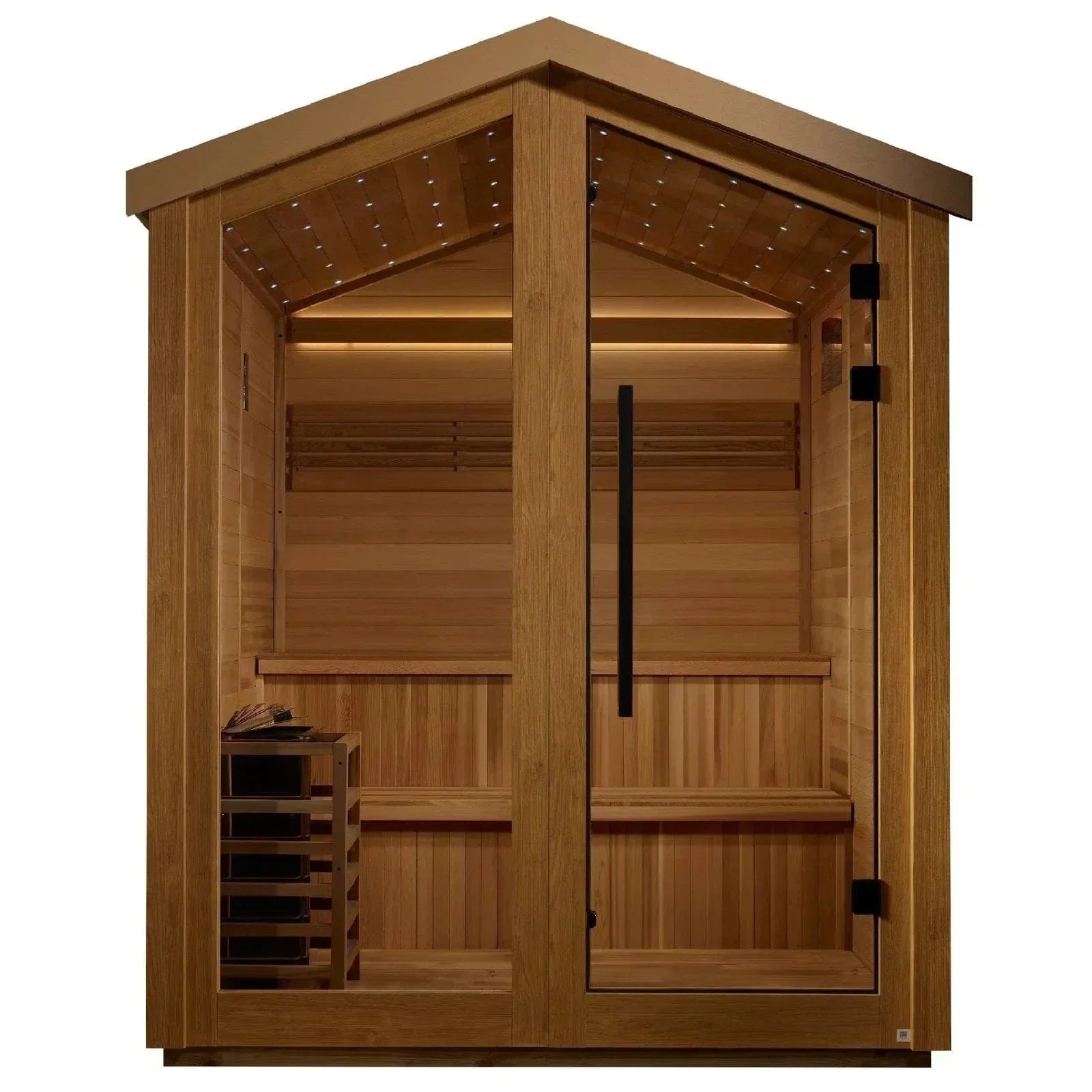 Golden Designs Kaarina 6 person outdoor traditional sauna with premium cedar wood construction and spacious backyard spa cabin design