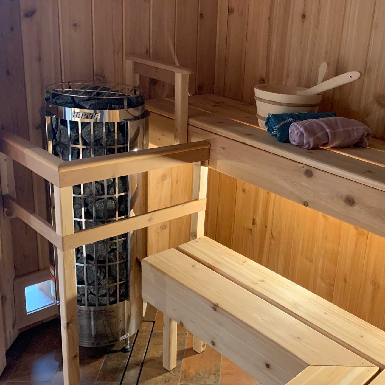 Harvia Cilindro PC90 9kW Sauna Heater Package with Integrated Controls & Sauna Stones